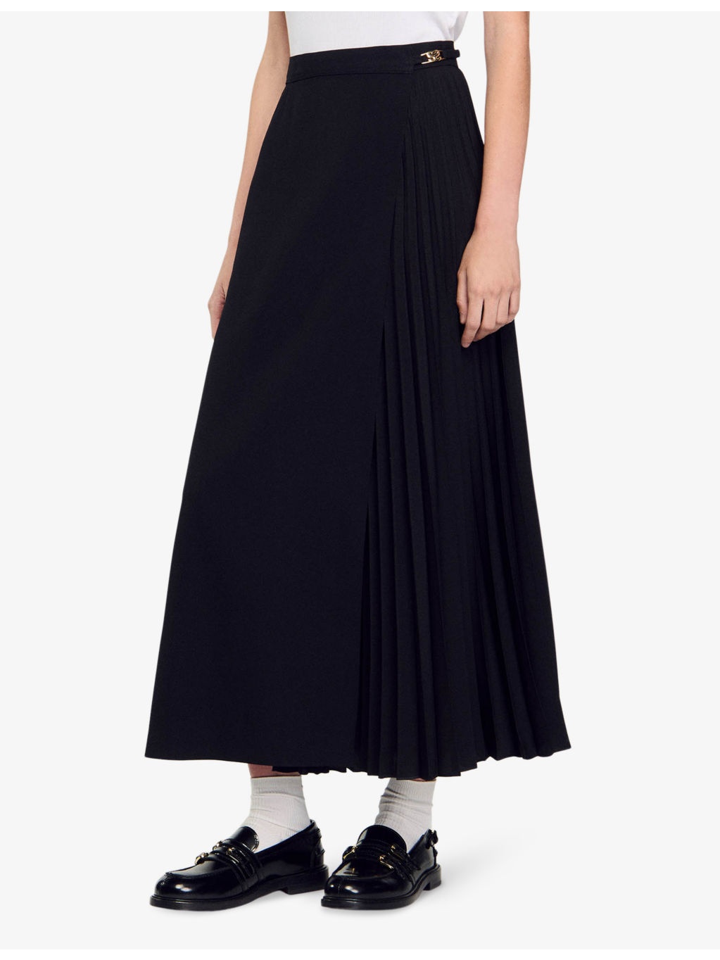 Chain-embellished pleated woven maxi skirt - 3