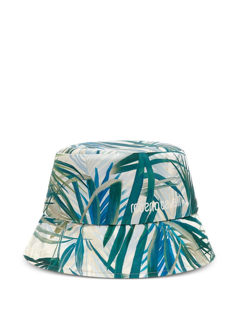 palm-print embroidered-logo bucket hat 1