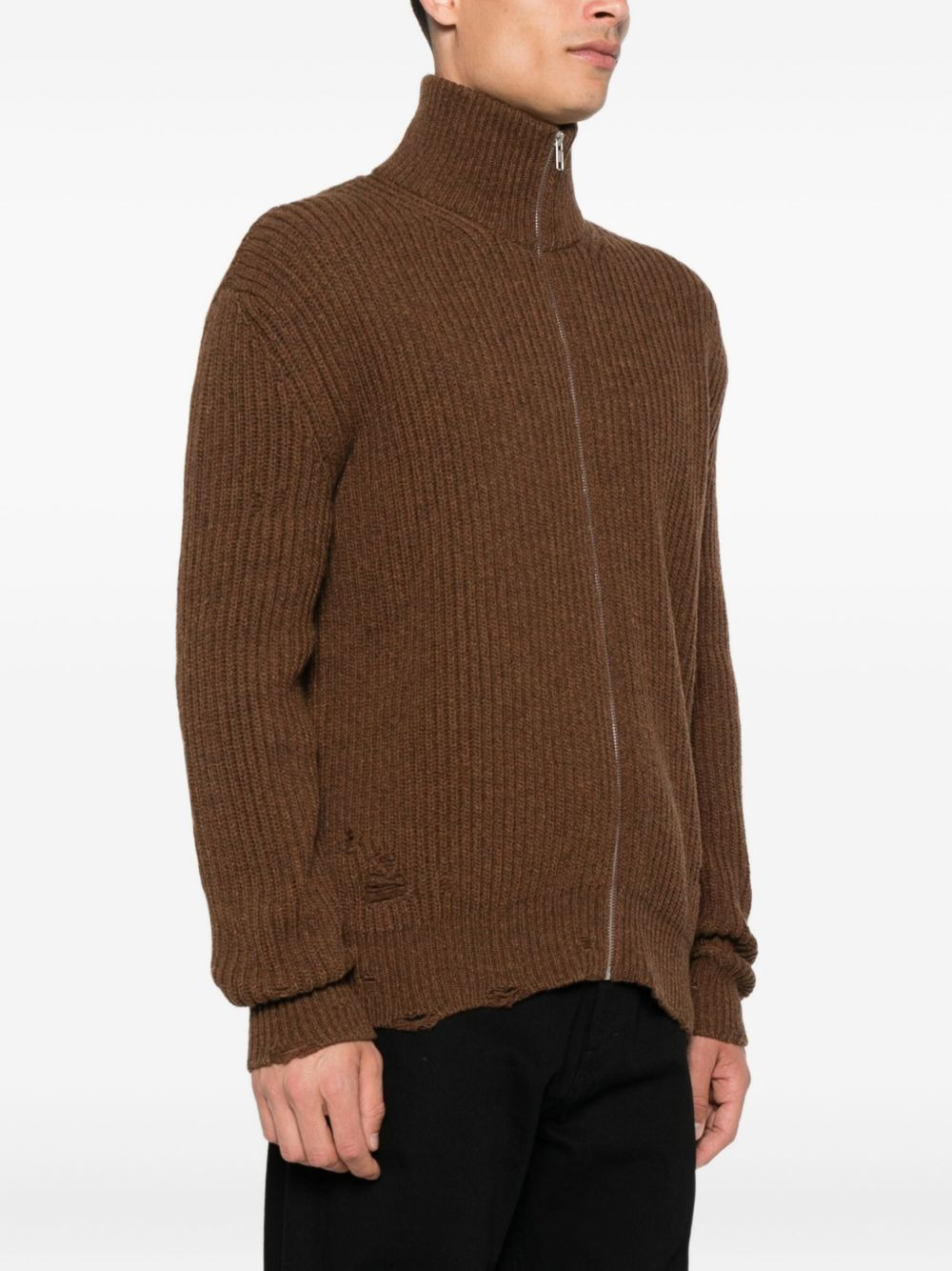 zip-front frayed cardigan - 3