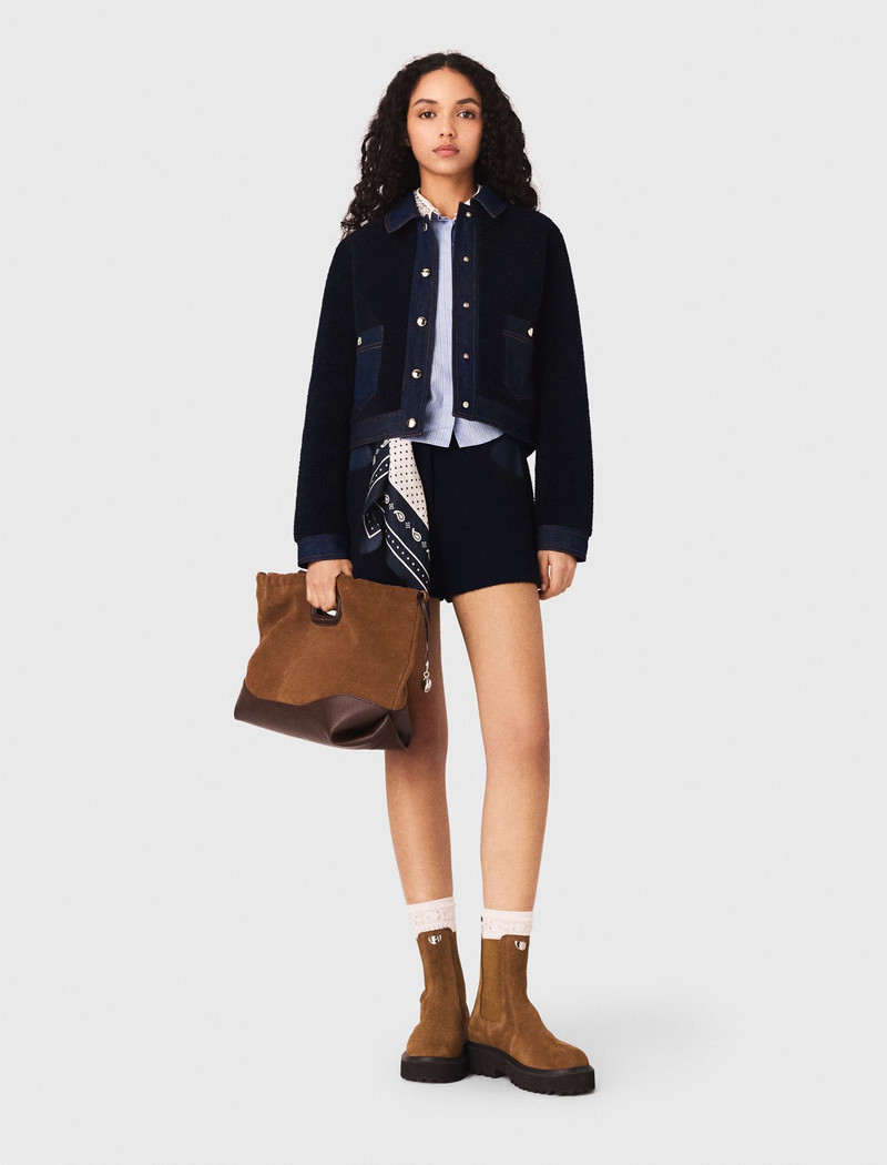 maje Bouclé and denim-detail jacket outlook