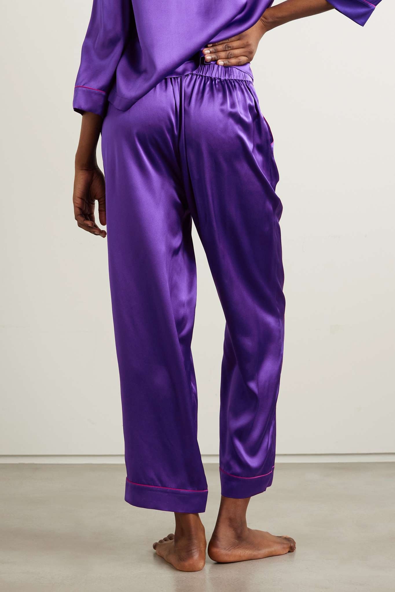 Colorama piped pleated silk-satin pajama pants - 3