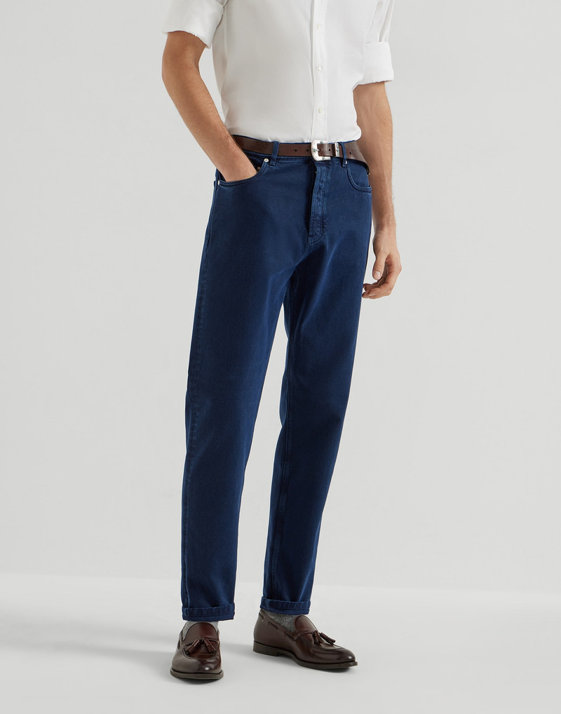 Garment-dyed iconic fit five-pocket trousers in denim 1