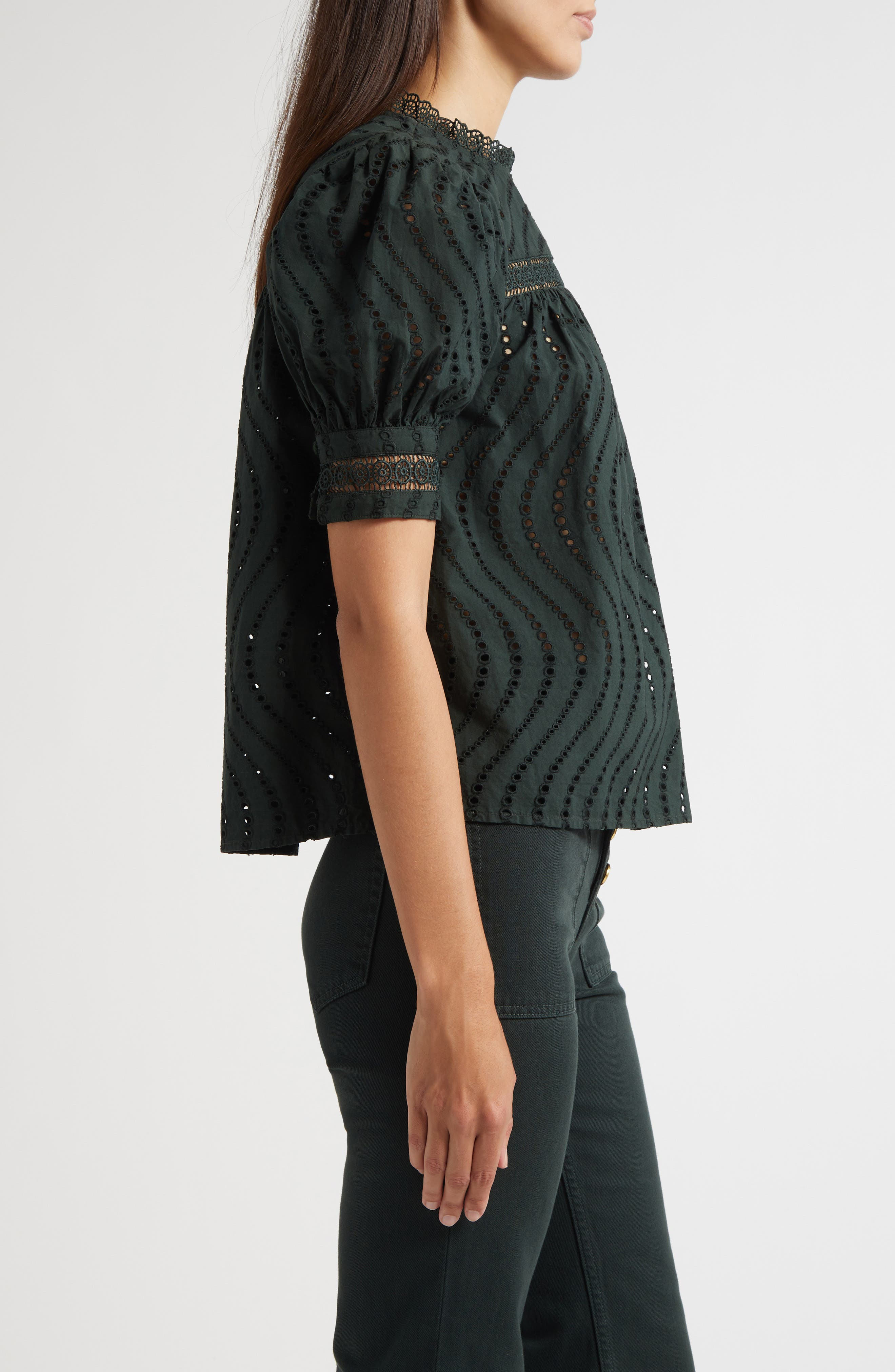 Ulla Johnson Virginia Lace Collar Puff Sleeve Top in Cypress at Nordstrom - 4