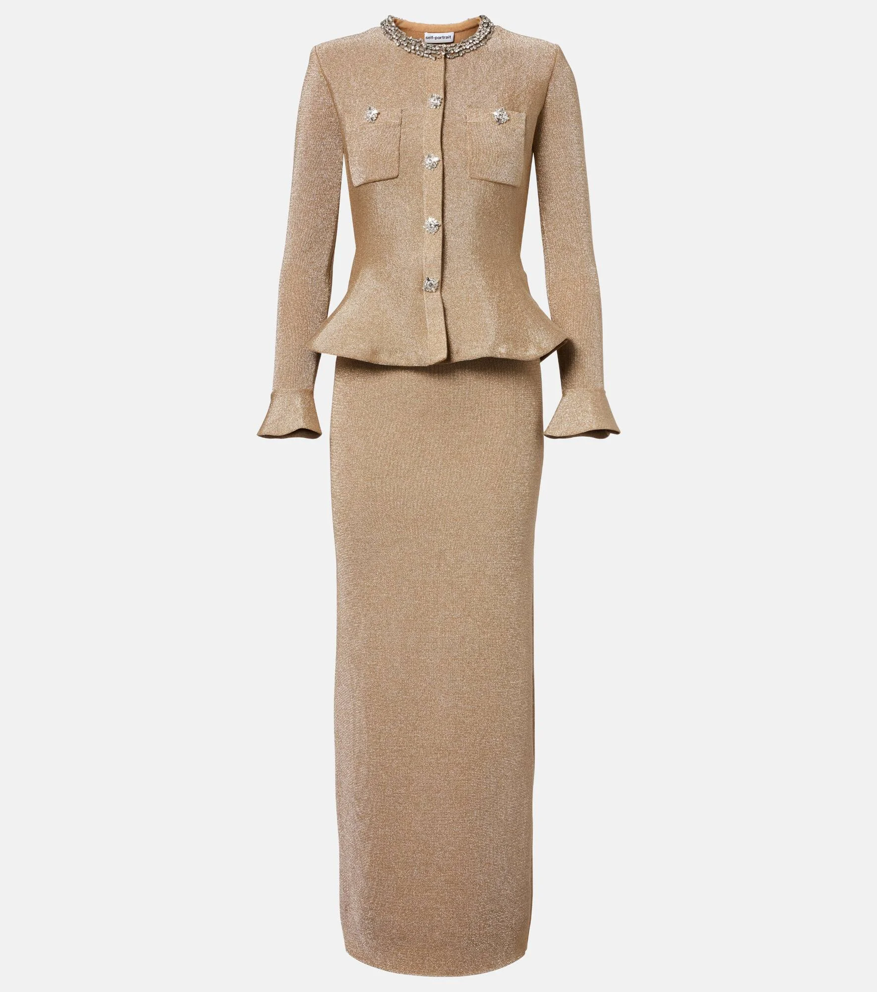 Crystal-embellished peplum lamé maxi dress - 1