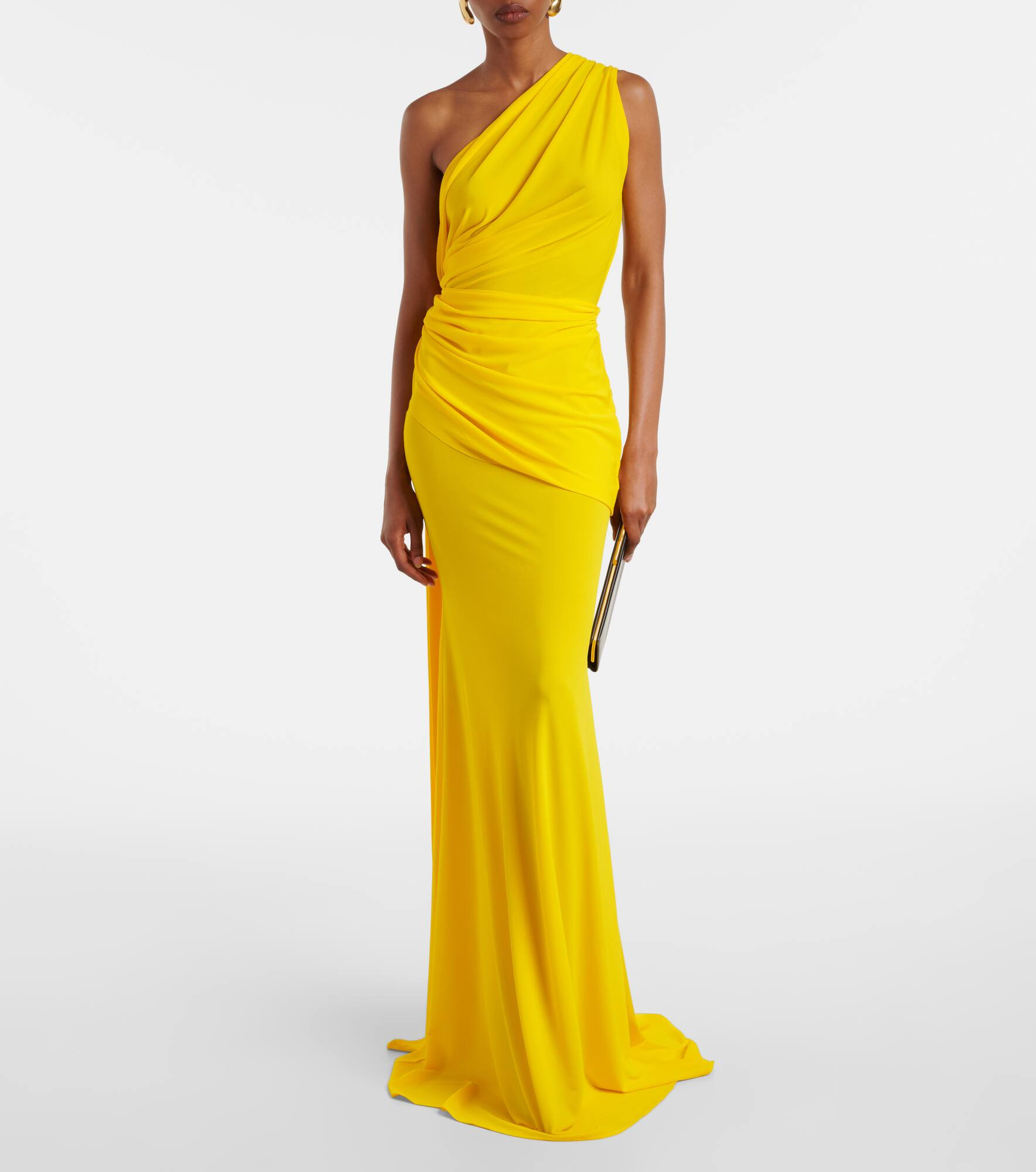 Draped one-shoulder crêpe jersey gown - 2