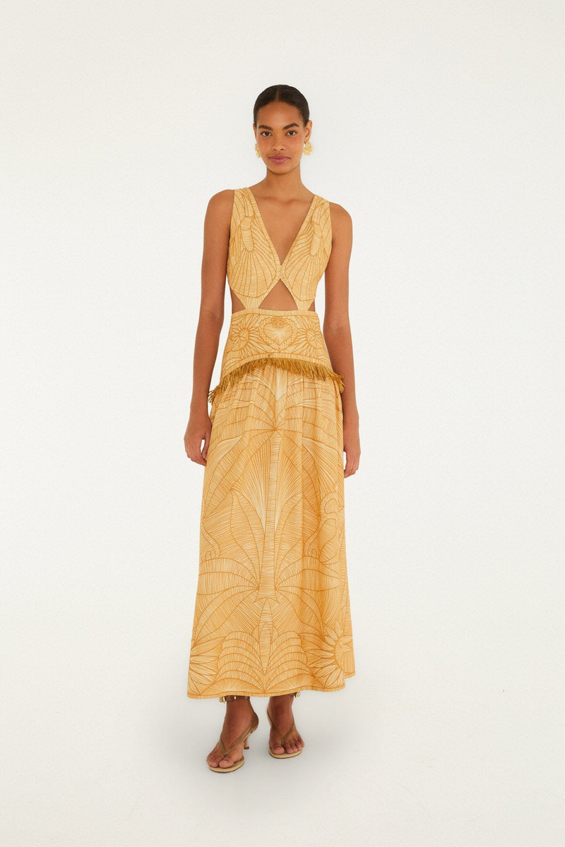 Caramel Usiacuri Cut-Out Lenzing Ecovero Euroflax Maxi Dress 1