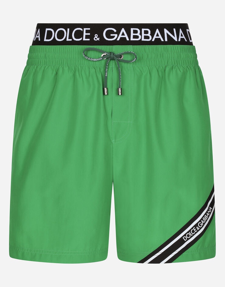 Mid-length swim trunks with branded band - 1