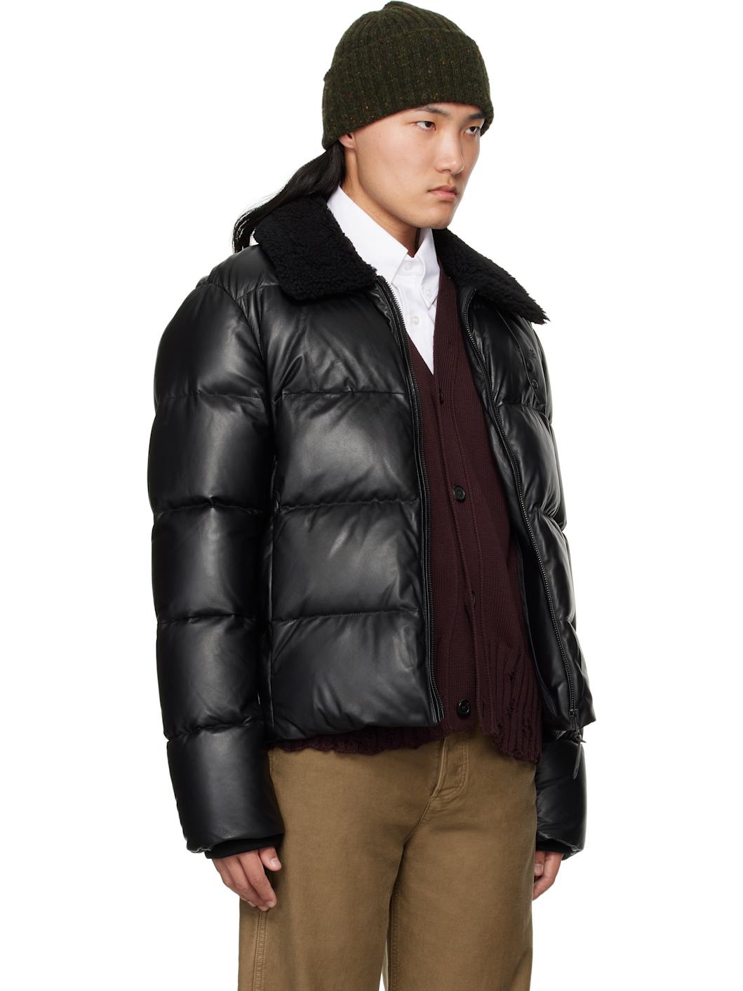 Black Kyrie Down Leather Jacket - 2