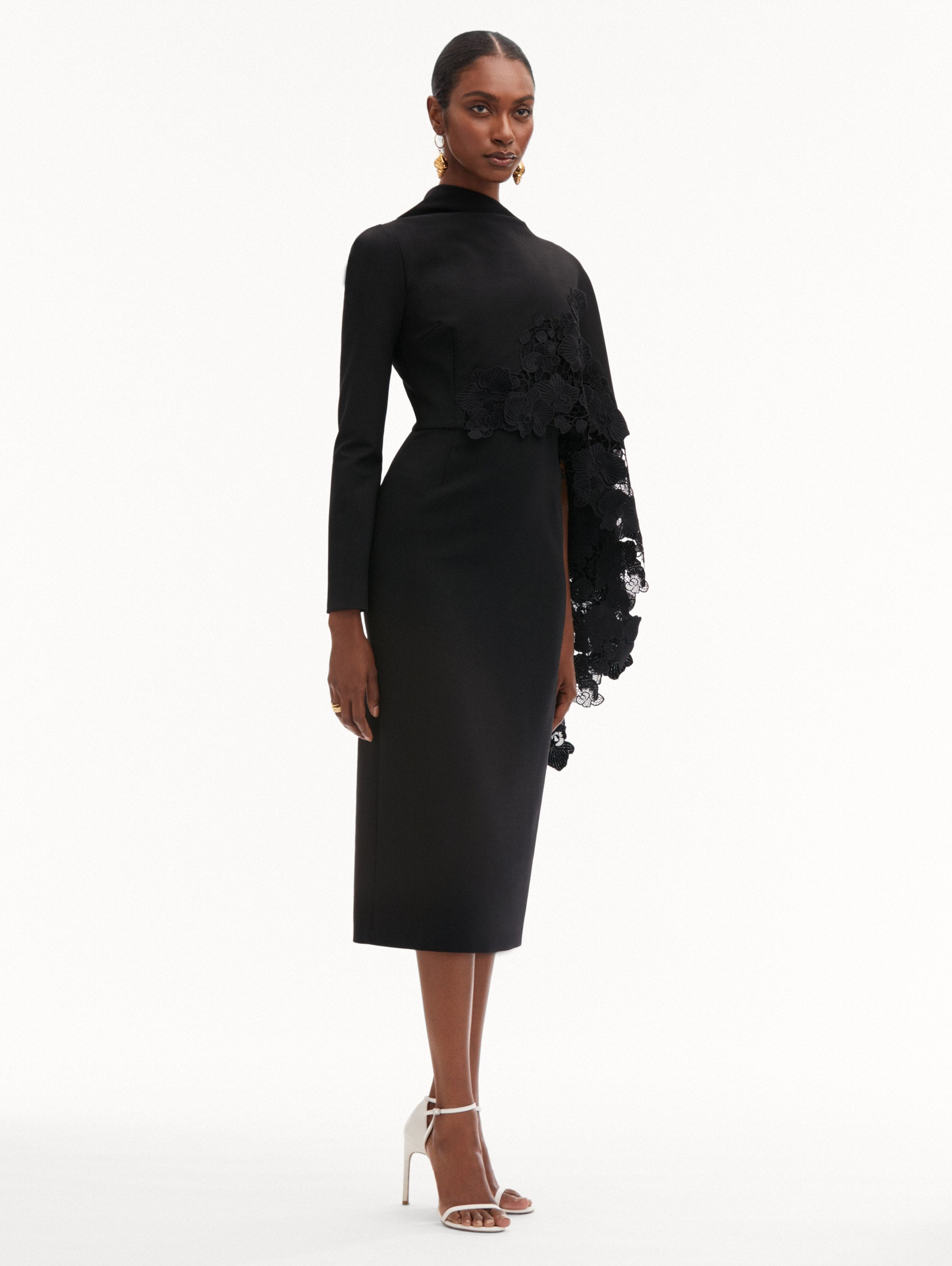 ORCHID GUIPURE CAPE MIDI DRESS - 4