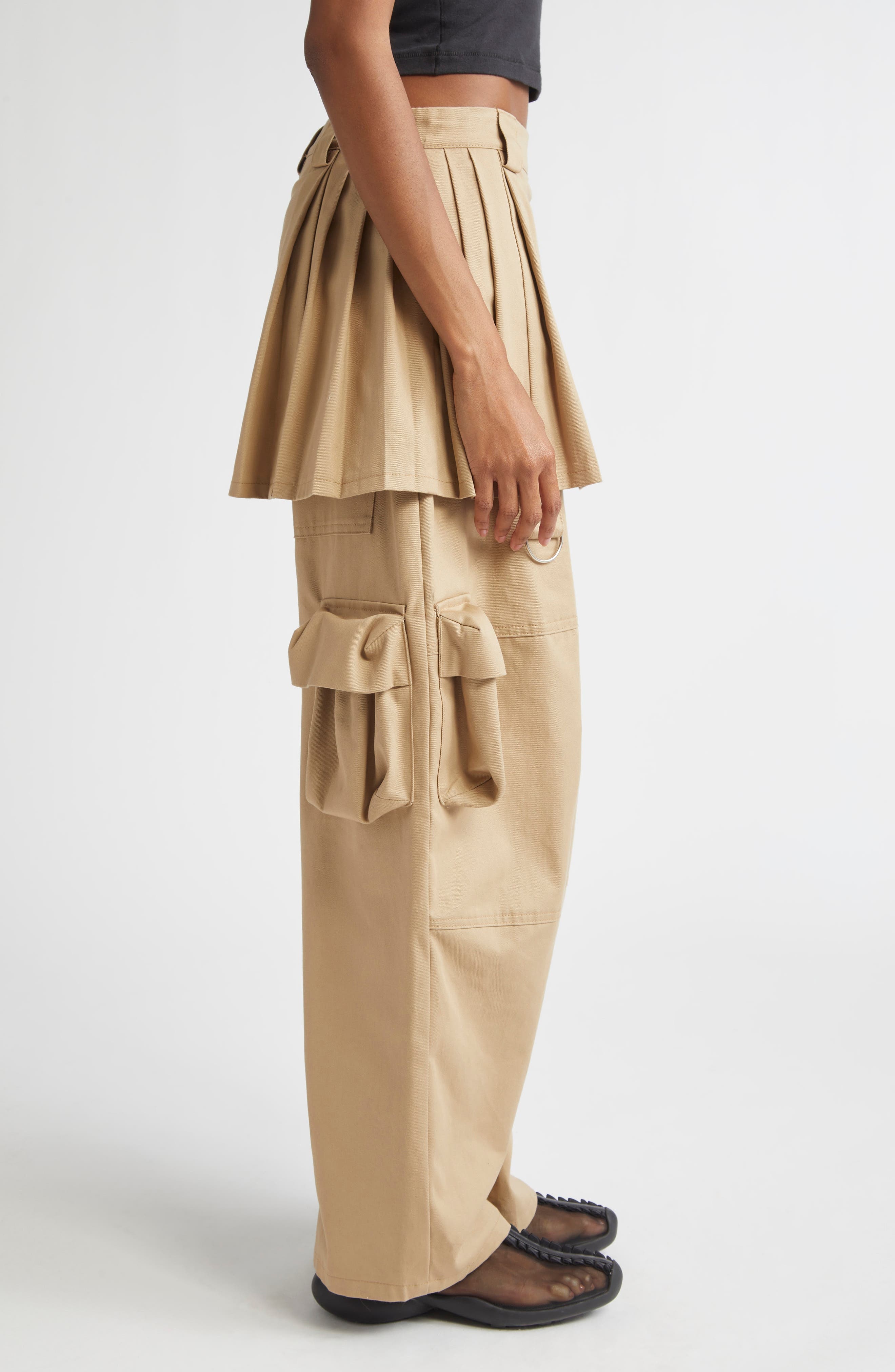 Collina Strada Lawn Plaid Skirt Overlay Cargo Pants in Khaki at Nordstrom - 4