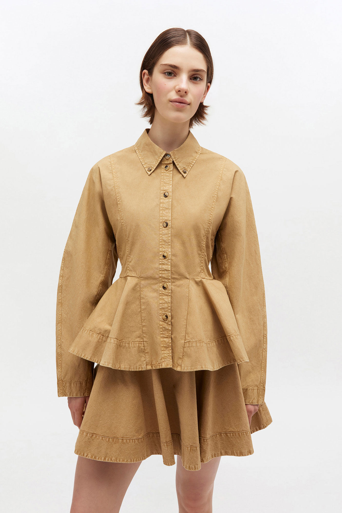 BEIGE WASHED PEPLUM SHIRT - 2