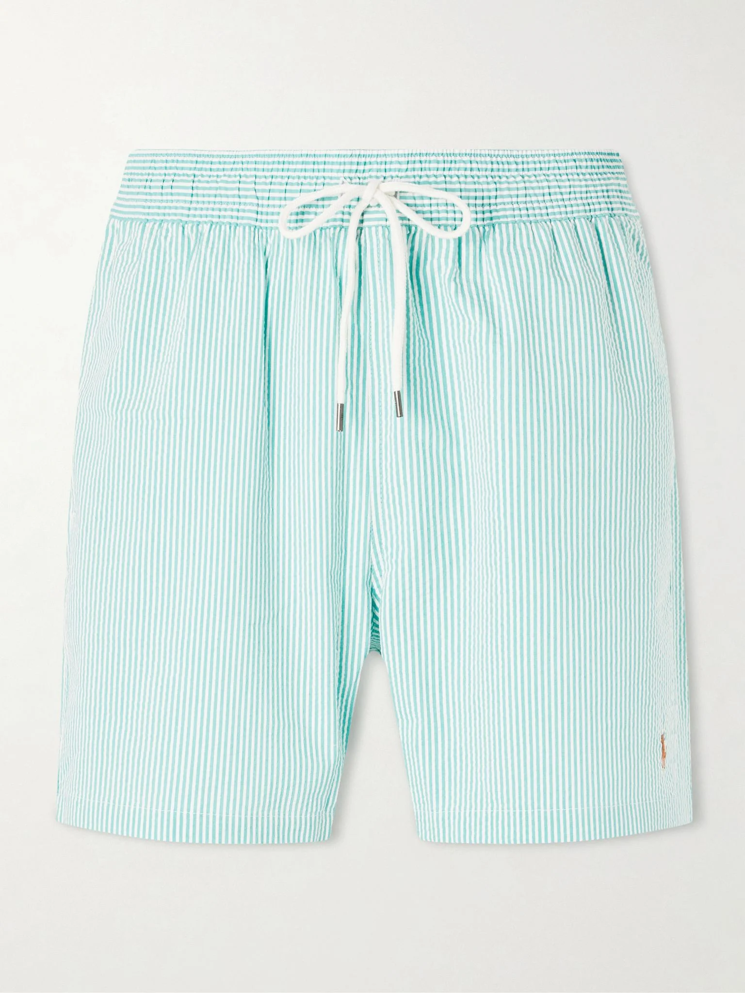 Traveler Straight-Leg Mid-Length Striped Cotton-Blend Seersucker Swim Shorts Green - 1