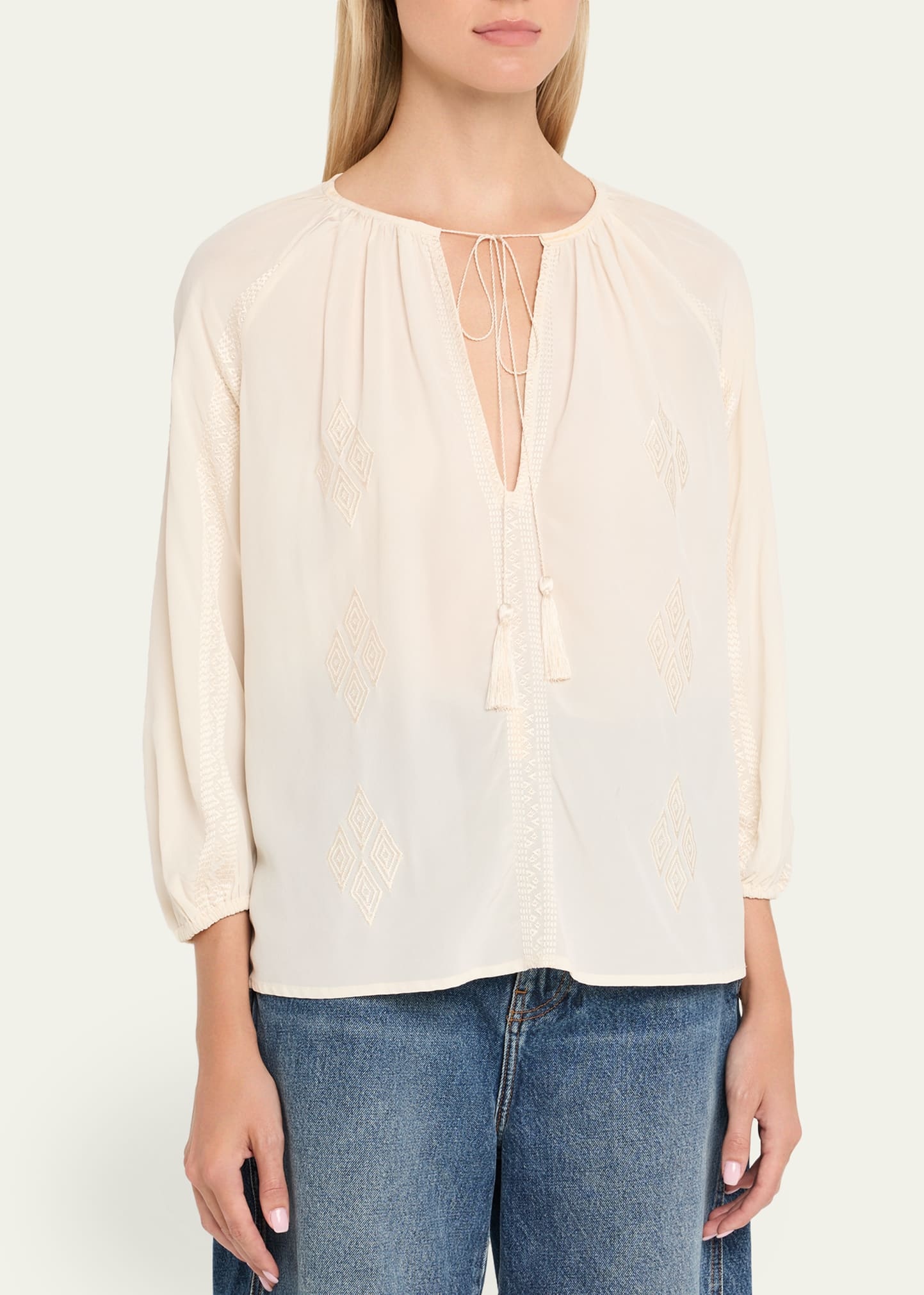 Cristo Embroidered Silk V-Neck Blouse - 4