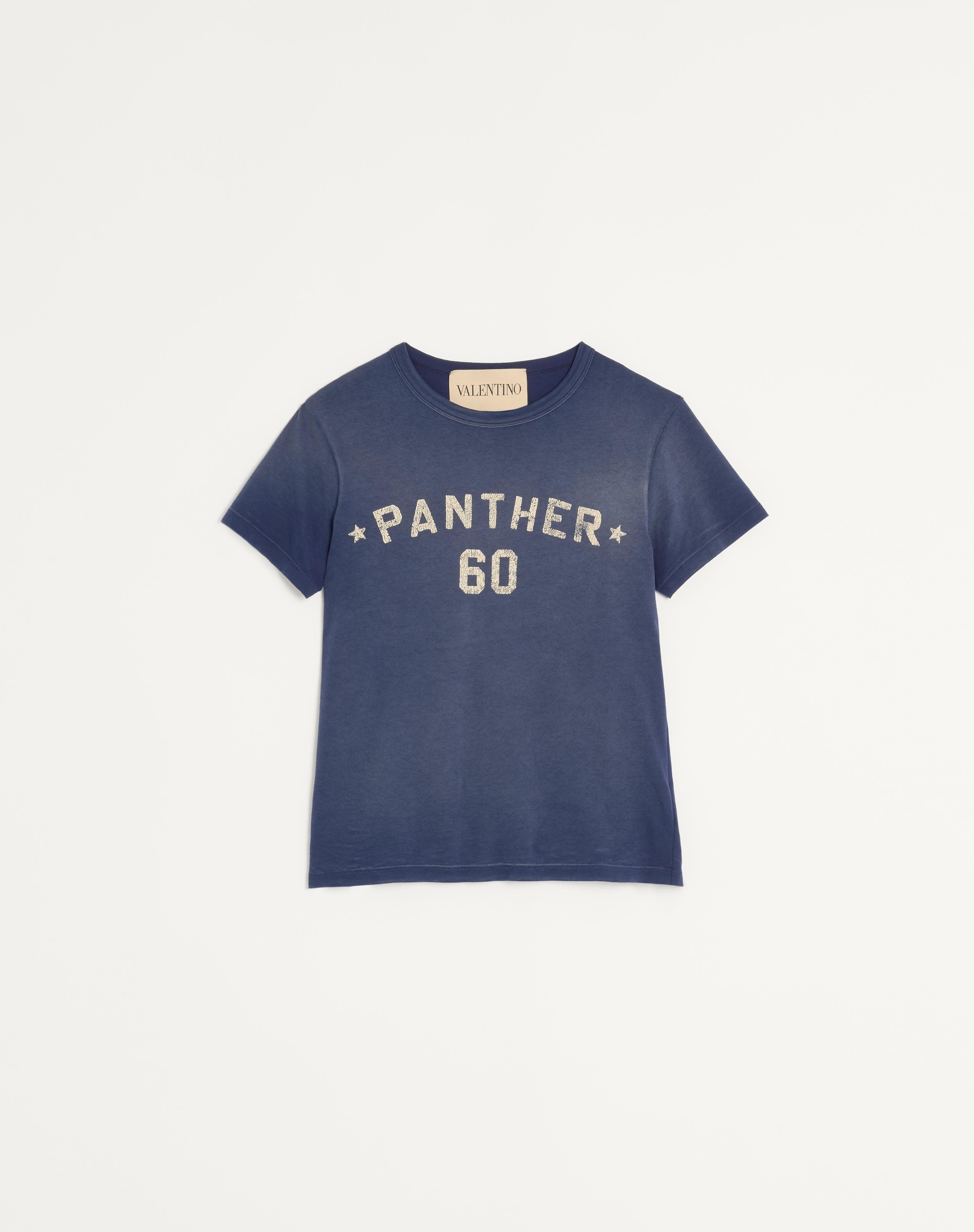 COTTON T-SHIRT WITH CHEZ VALENTINO PRINT AND PATCH - 1