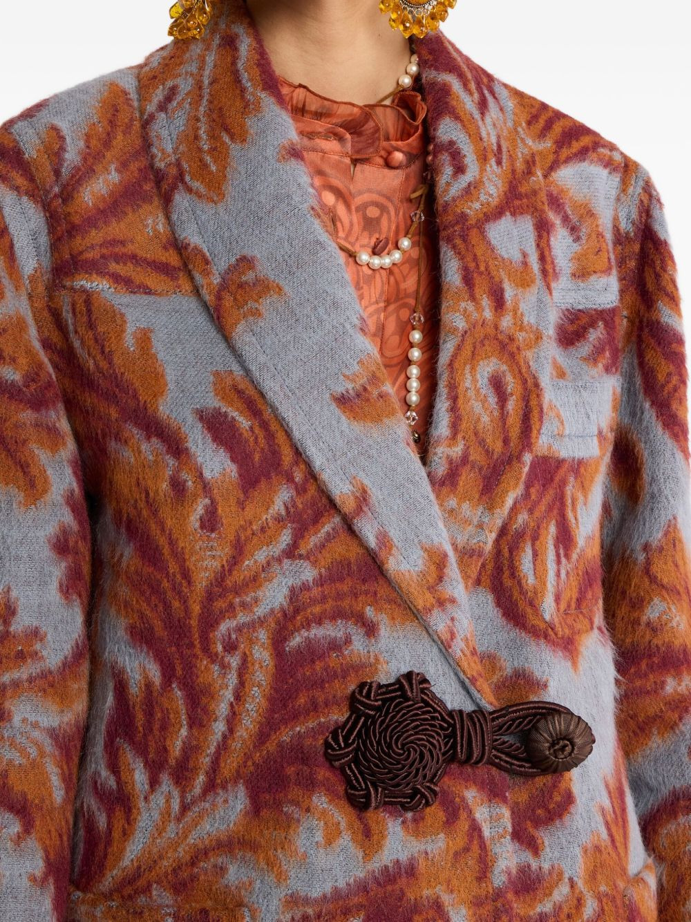 jacquard-pattern toggle coat - 4