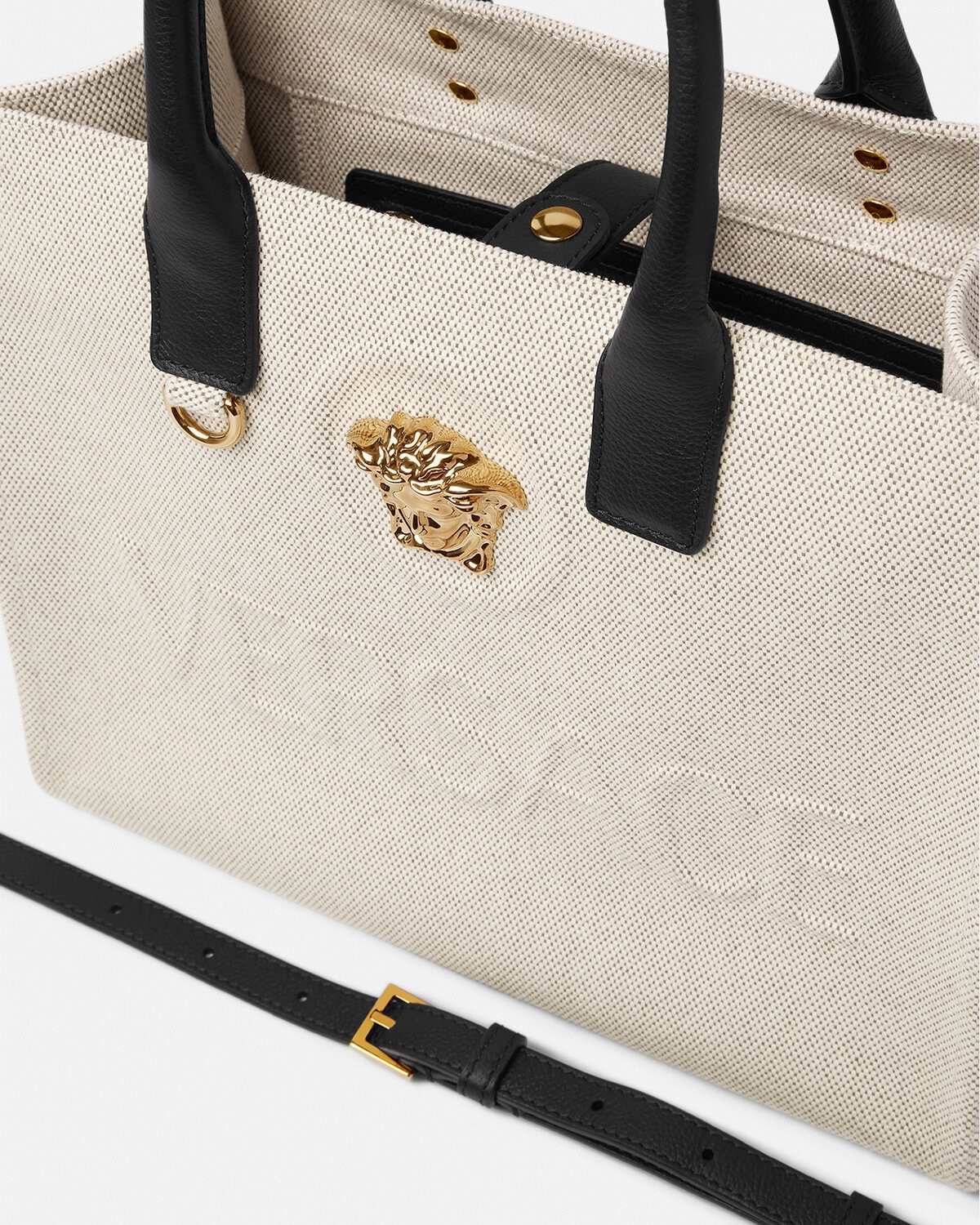 Versace La Medusa Small Cotton-blend Canvas Tote Bag in White