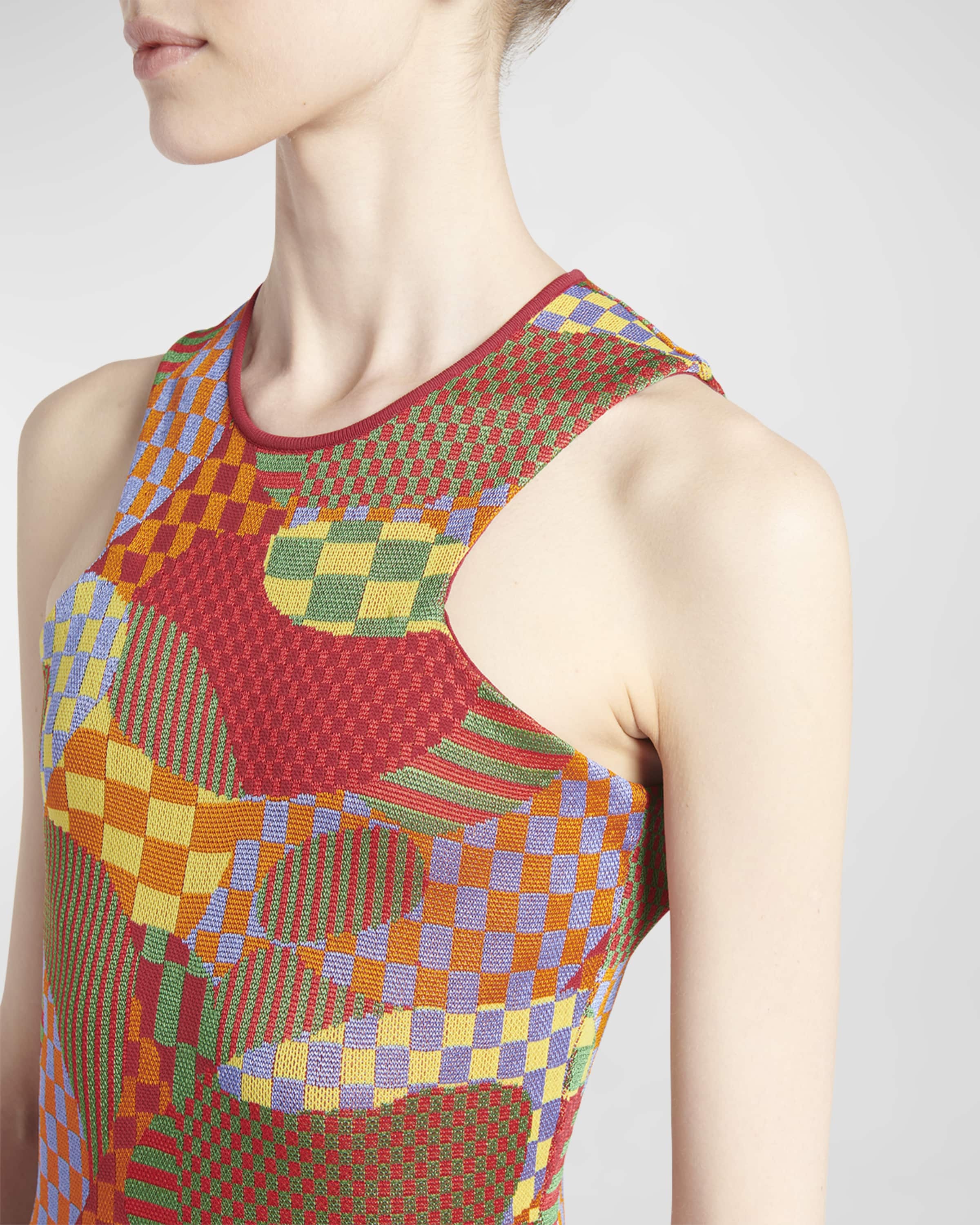 Abstract Knit Sleeveless Slits-Hem Maxi Dress - 5
