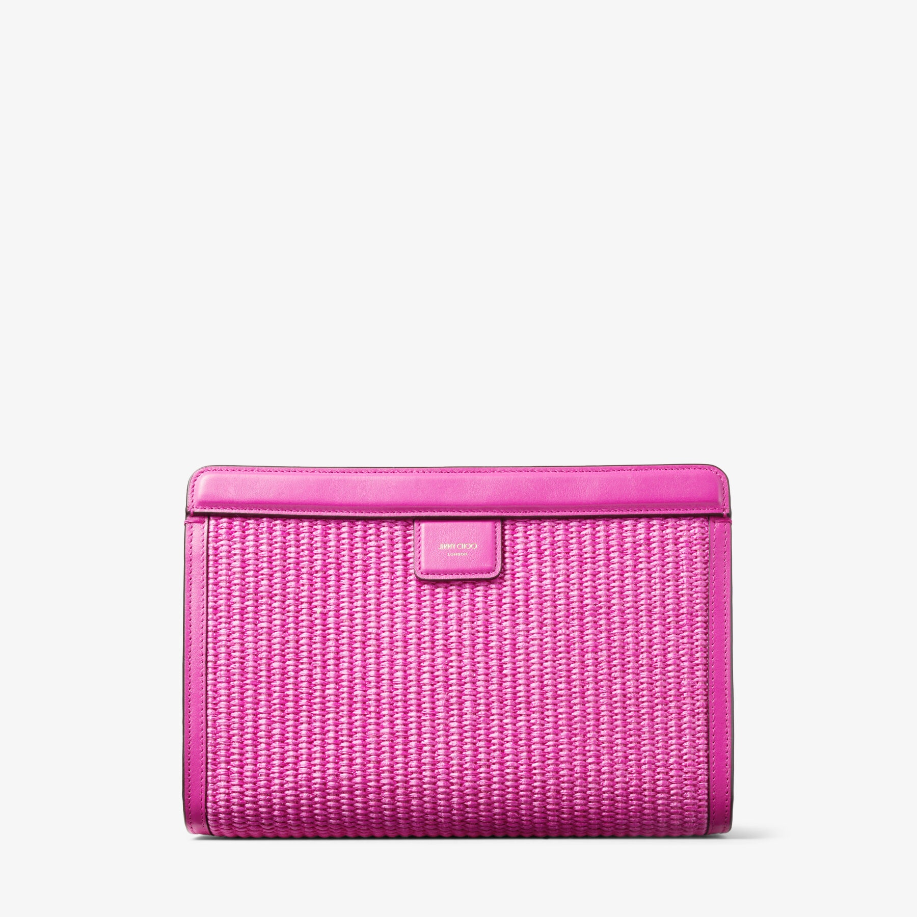 Varenne Pouch
Fuchsia Raffia and Smooth Leather Pouch with Jimmy Choo Embroidery - 6