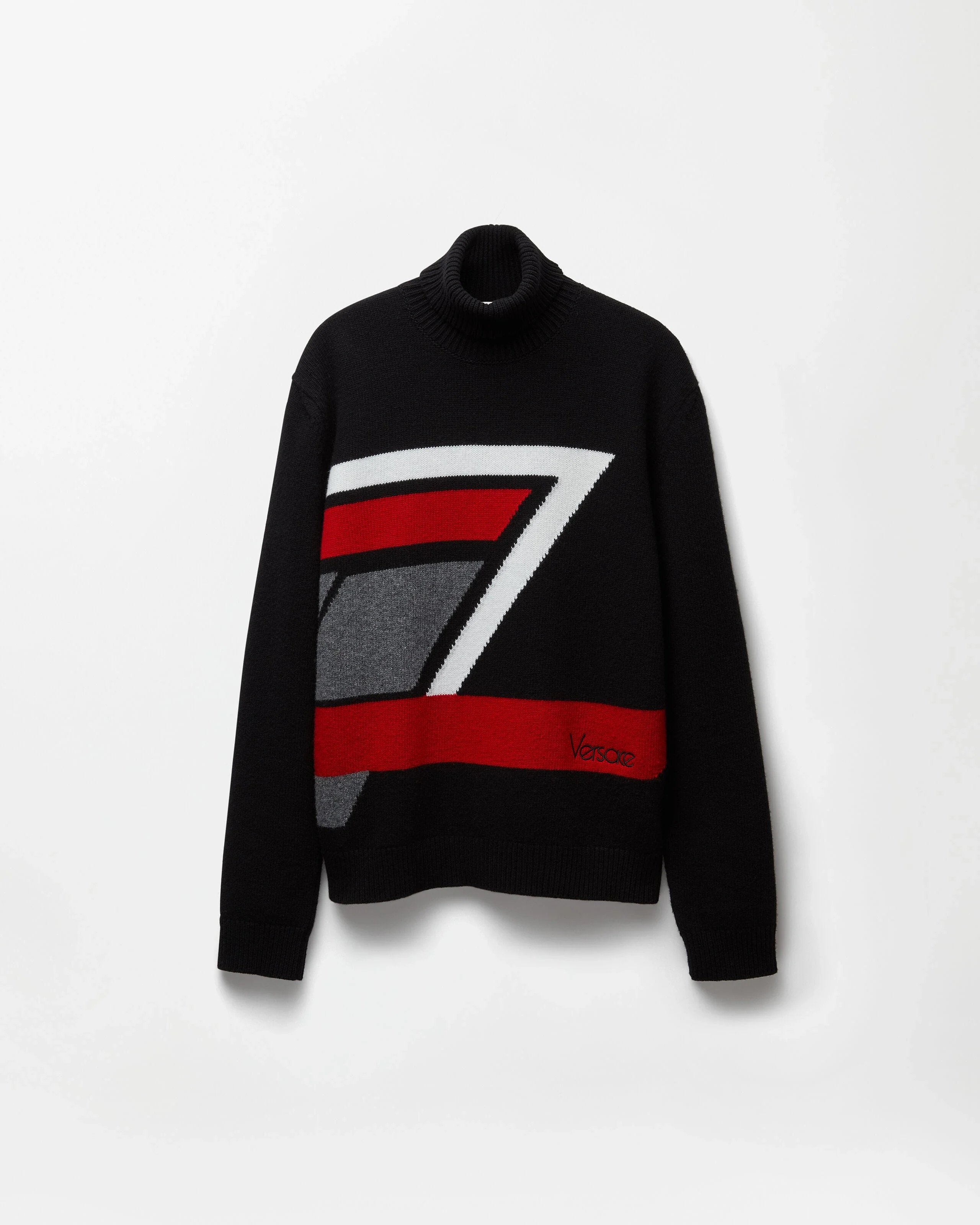Wool Intarsia Knit Turtleneck Sweater - 1