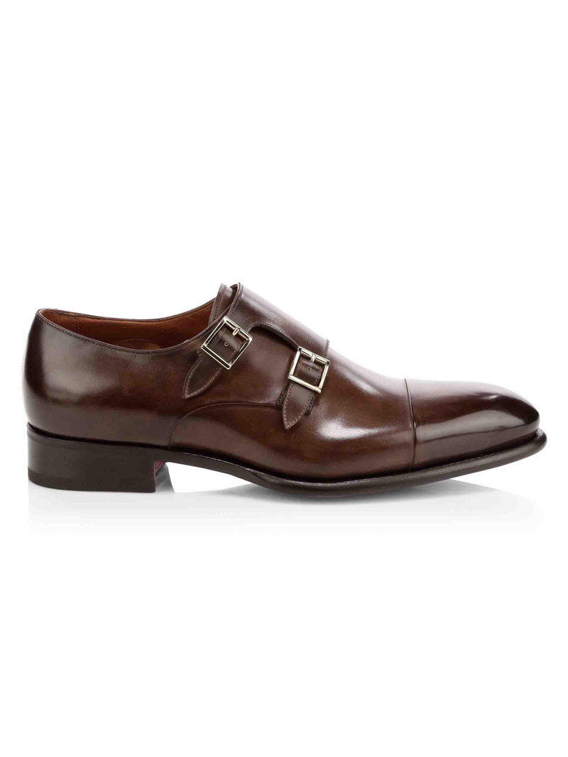Men's Ira Double Monk Strap Leather Loafers - Medium Brown 1