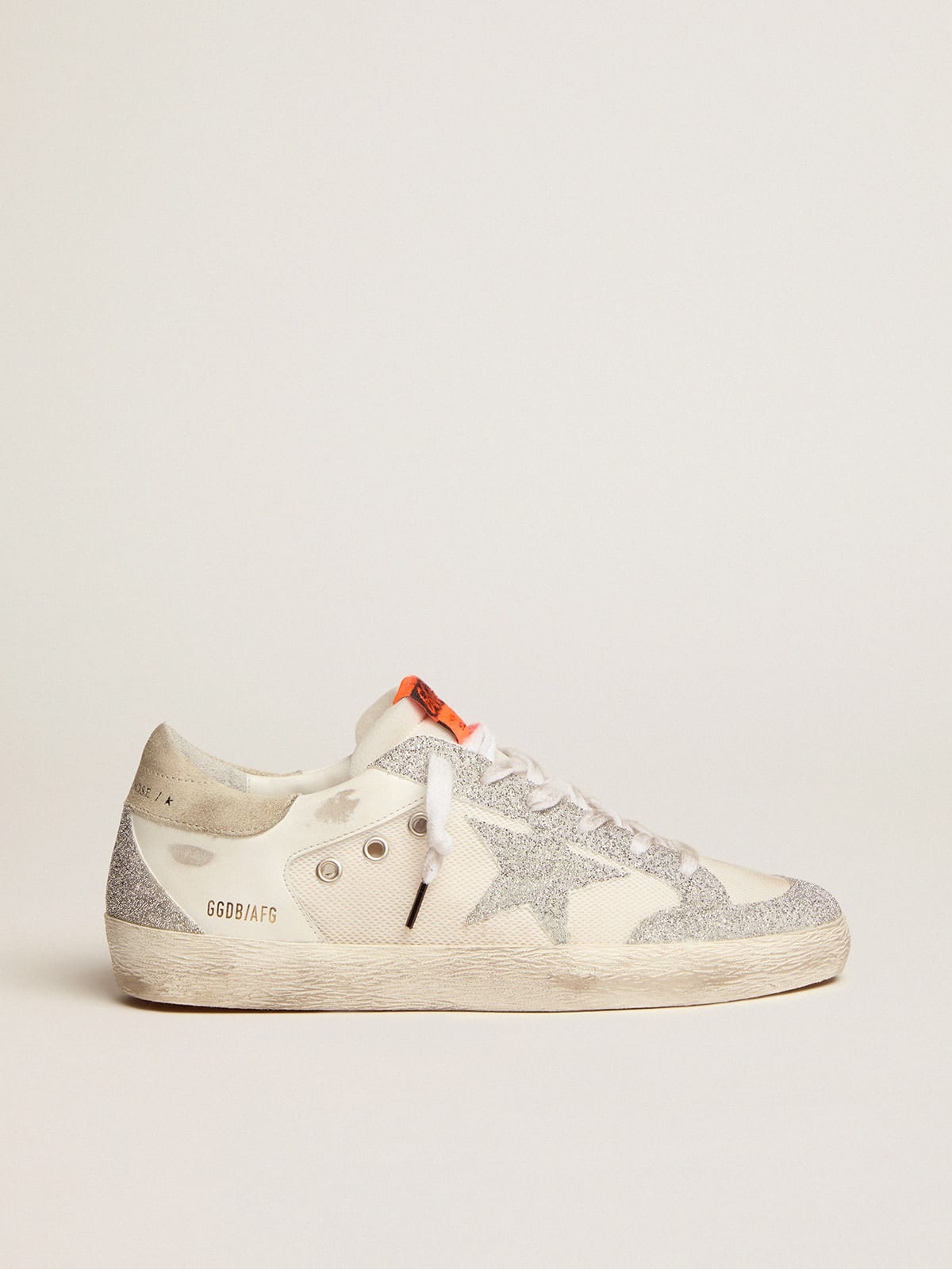 Golden Goose Super-Star LTD sneakers in white leather and mesh with star  and inserts in silver micro-crystals | REVERSIBLE