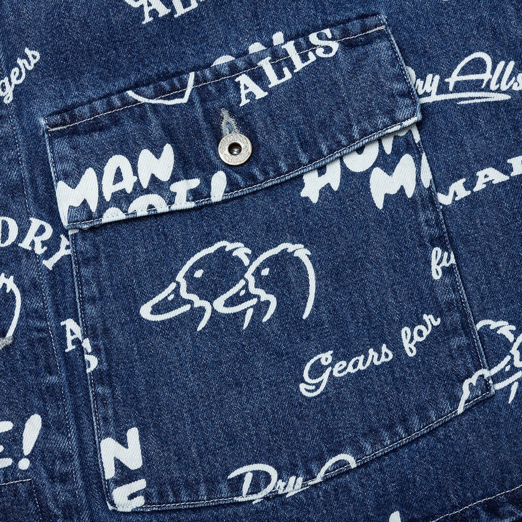PRINTED DENIM COVERALL JACKET - INDIGO - 4