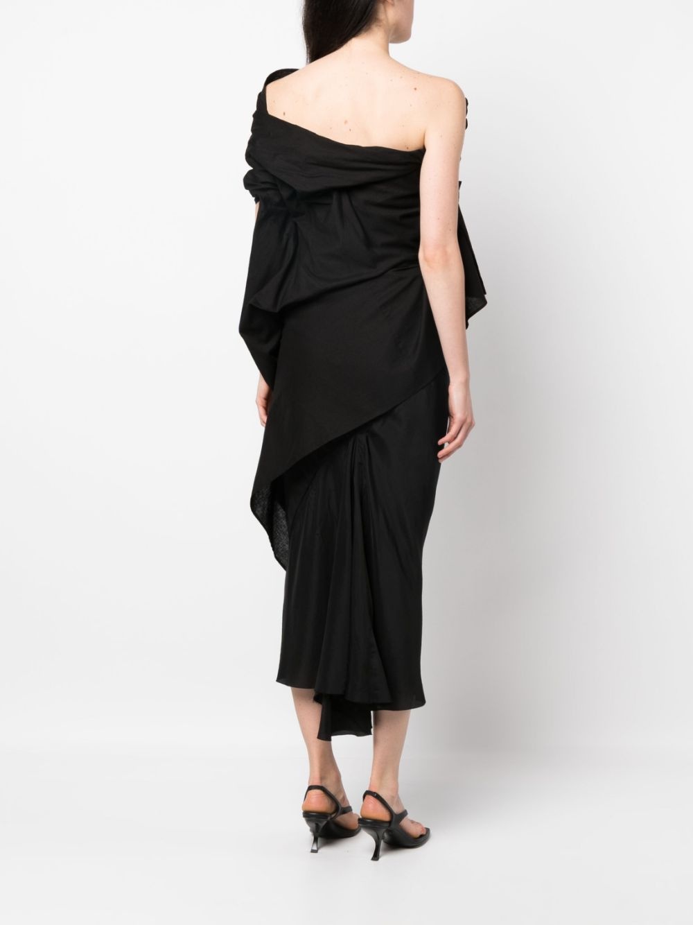 one-shoulder draped gathered dress - 4