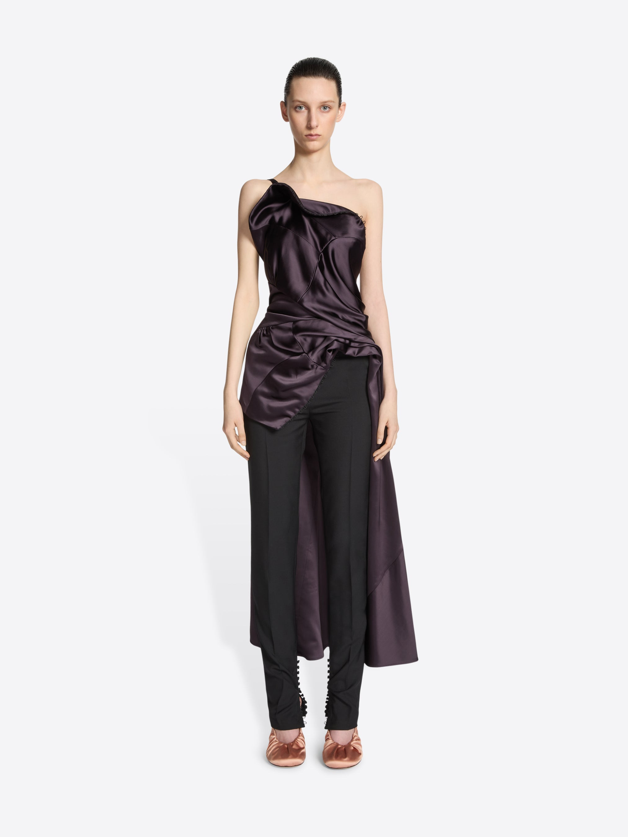 DRAPED VISCOSE SATIN TOP - 2