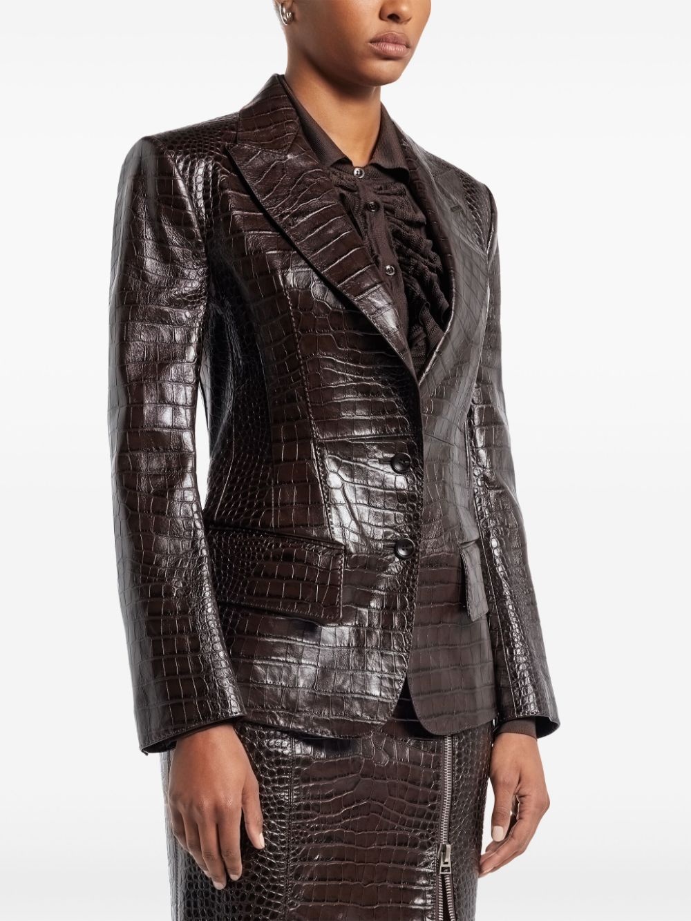 snakeskin-effect leather blazer - 3