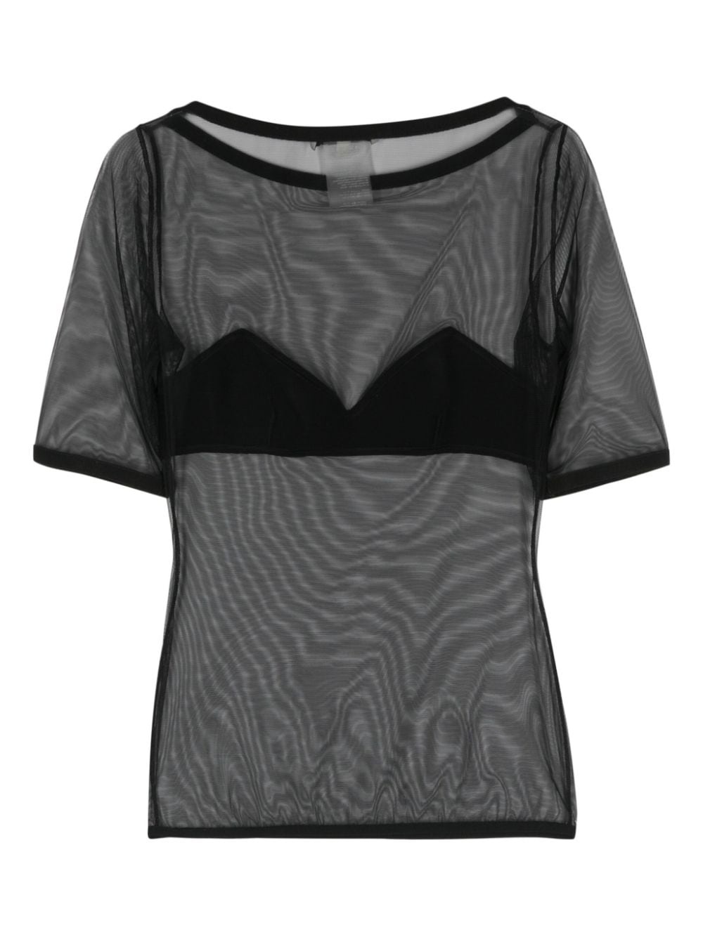 bra-effect-panel mesh T-shirt - 2