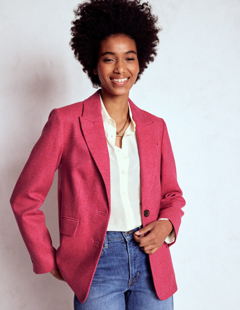 Stamford Wool-Blend Blazer-Red and Pink Wide Herringbone 5