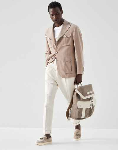 Brunello Cucinelli Canvas and grained calfskin leisure backpack outlook