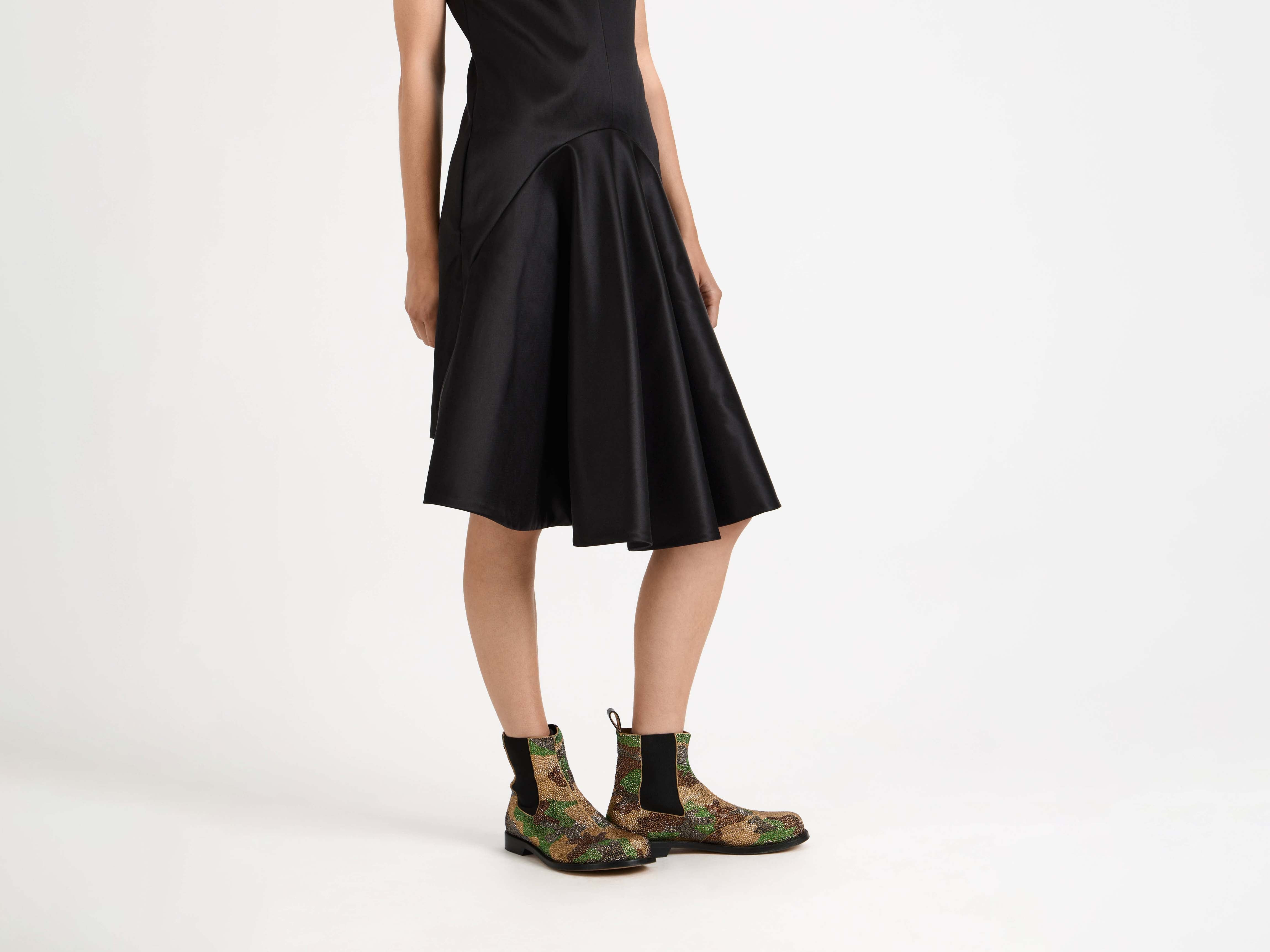 WOMENS DRAPED SKIRT MIDI DRESS IN BLACK - 8