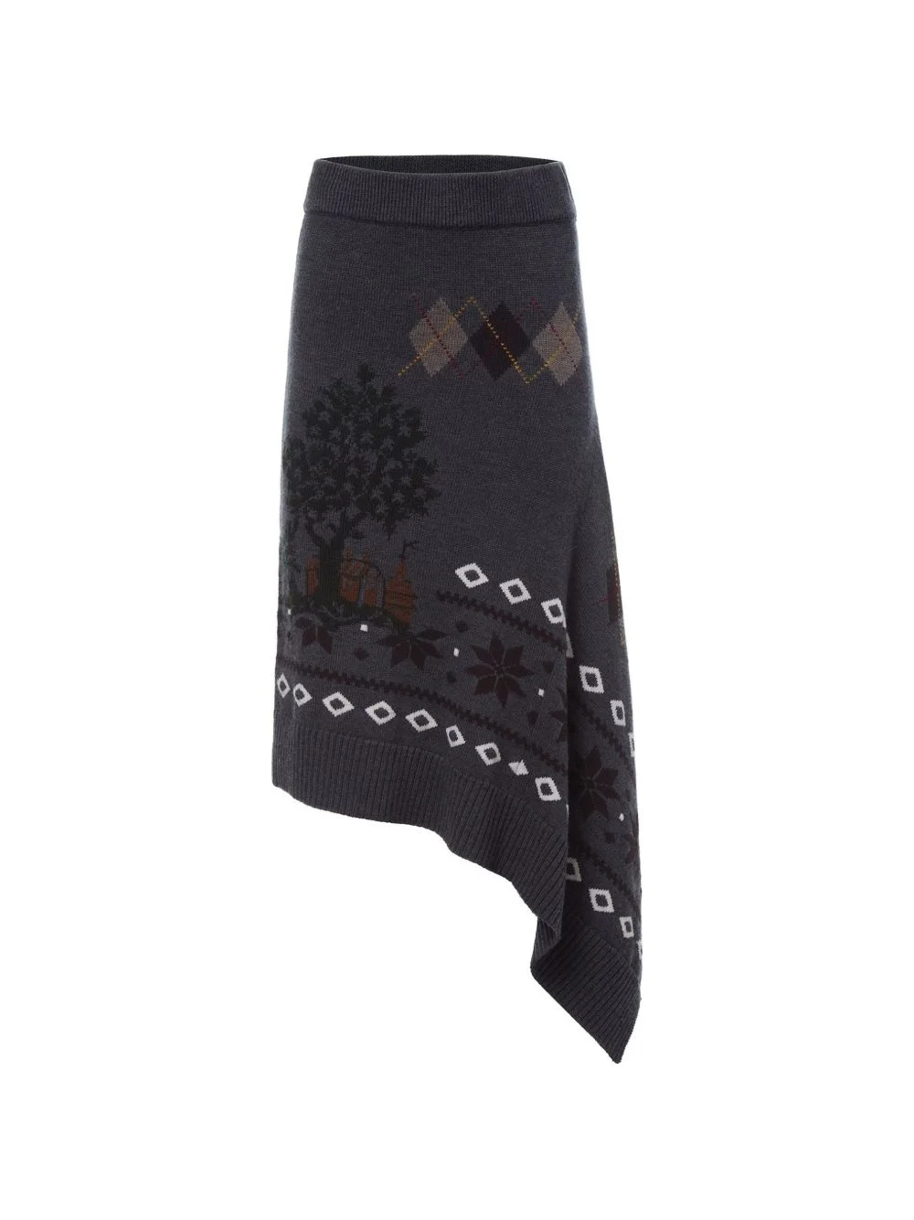 mixed Fair Isle asymmetrical midi skirt - 1