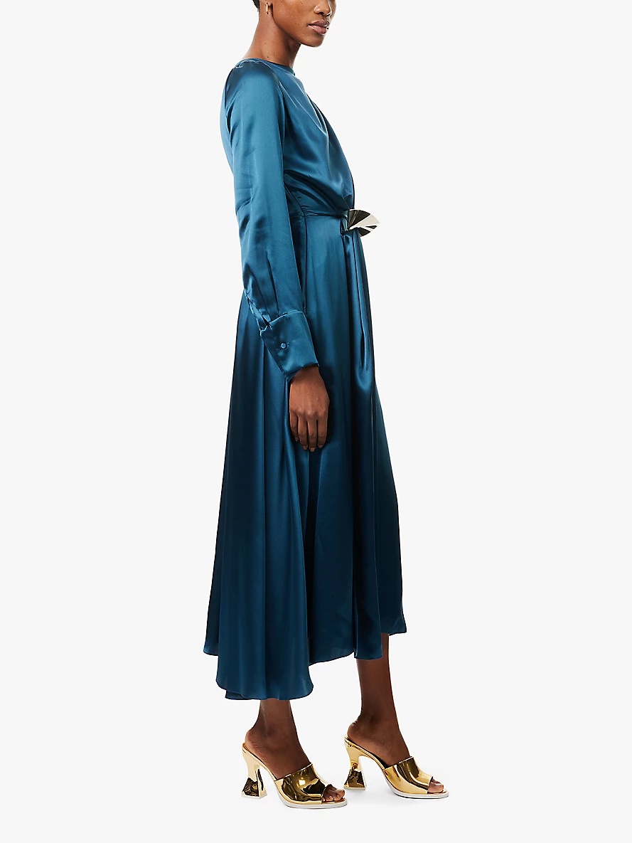 Tie-detail long-sleeve silk midi dress - 3