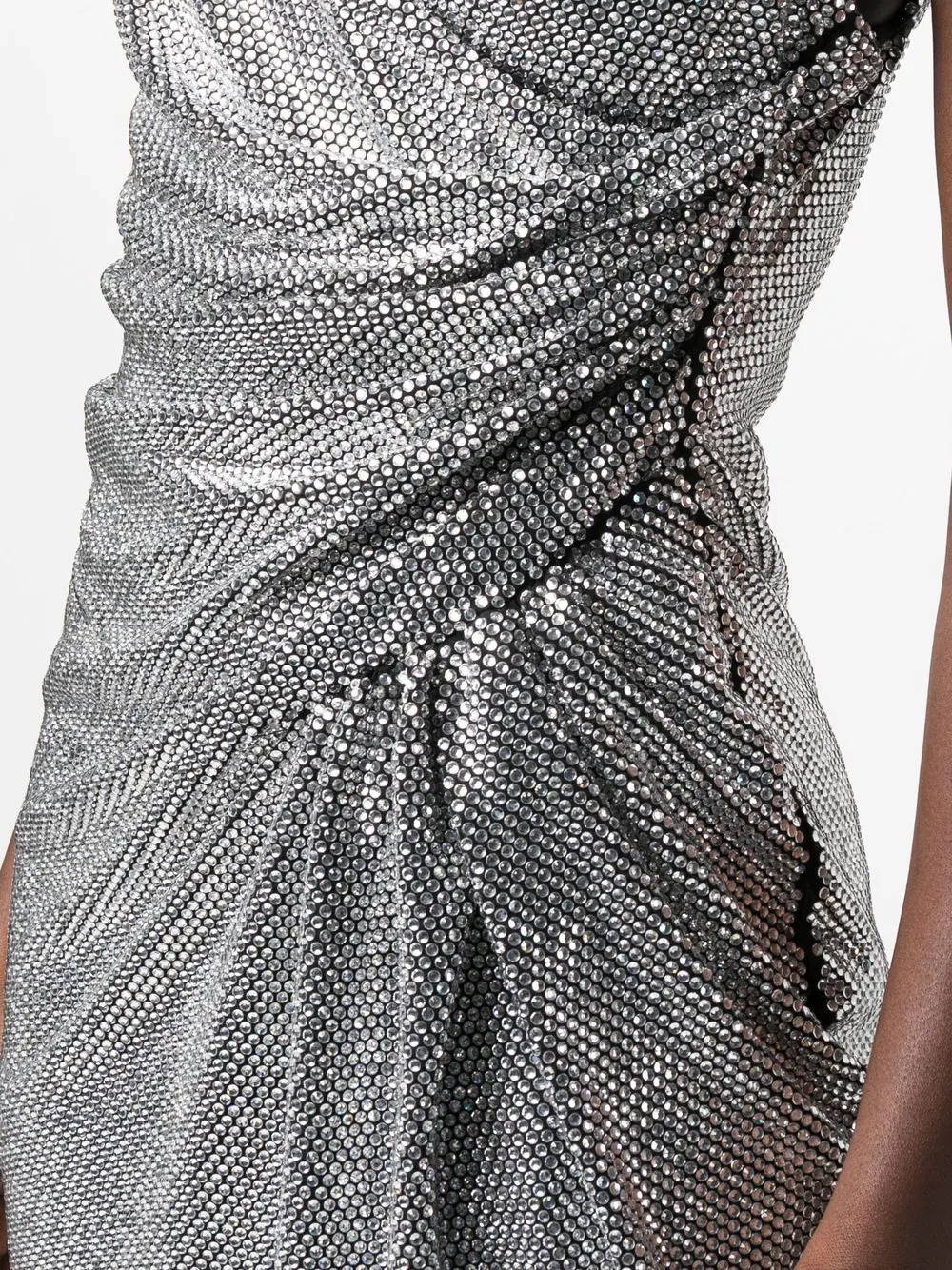 crystal-embellished ruched mini dress - 5