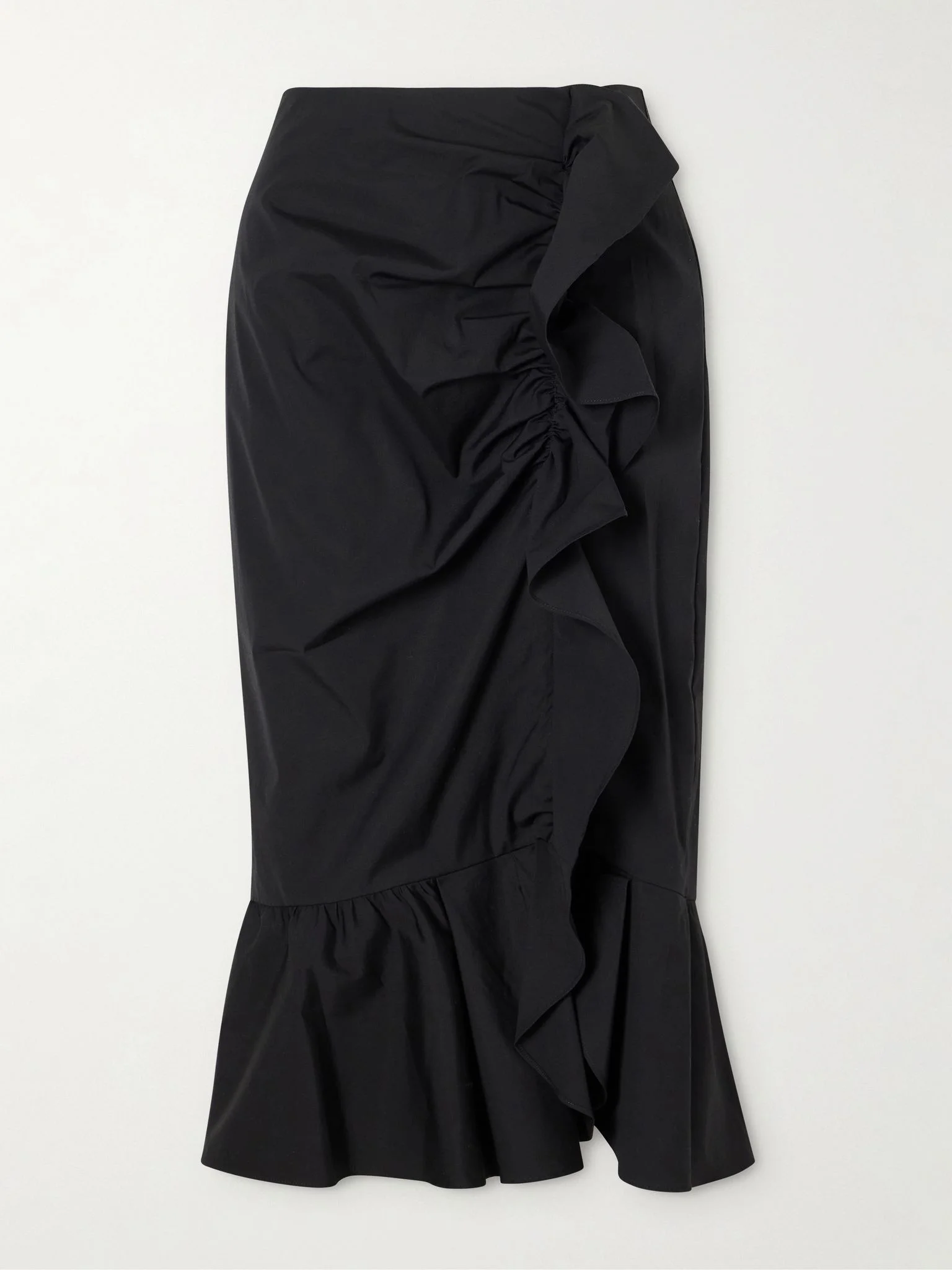 Ruched cotton-blend midi skirt Black - 1