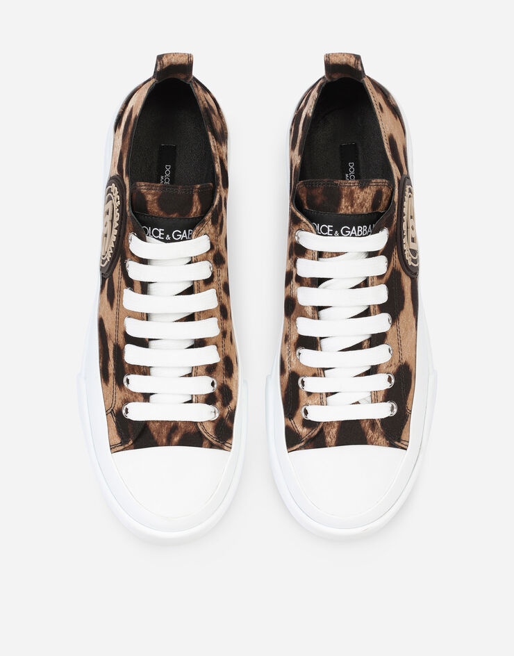 Cotton drill Portofino Light sneakers with leopard print and DG logo - 4