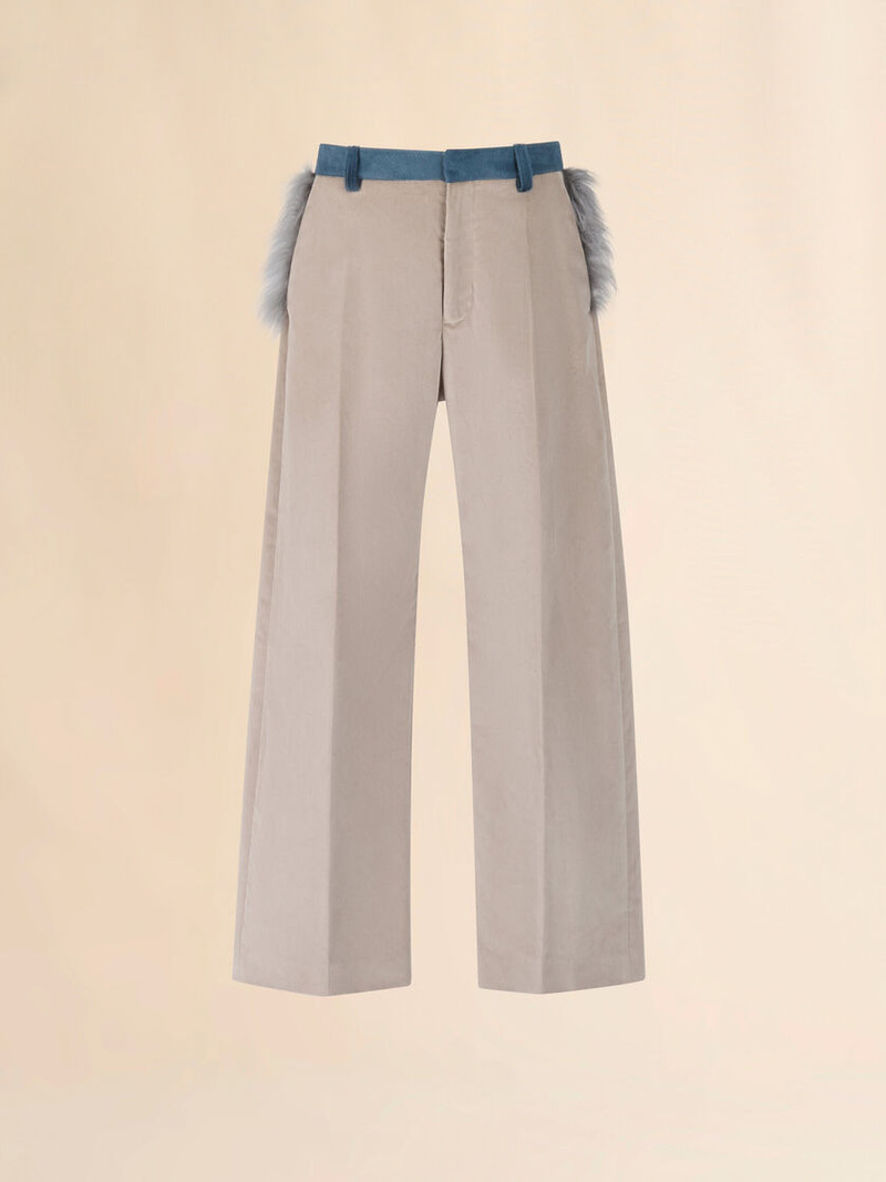 BEIGE VELVET TROUSERS WITH CONTRAST WAISTBAND 1