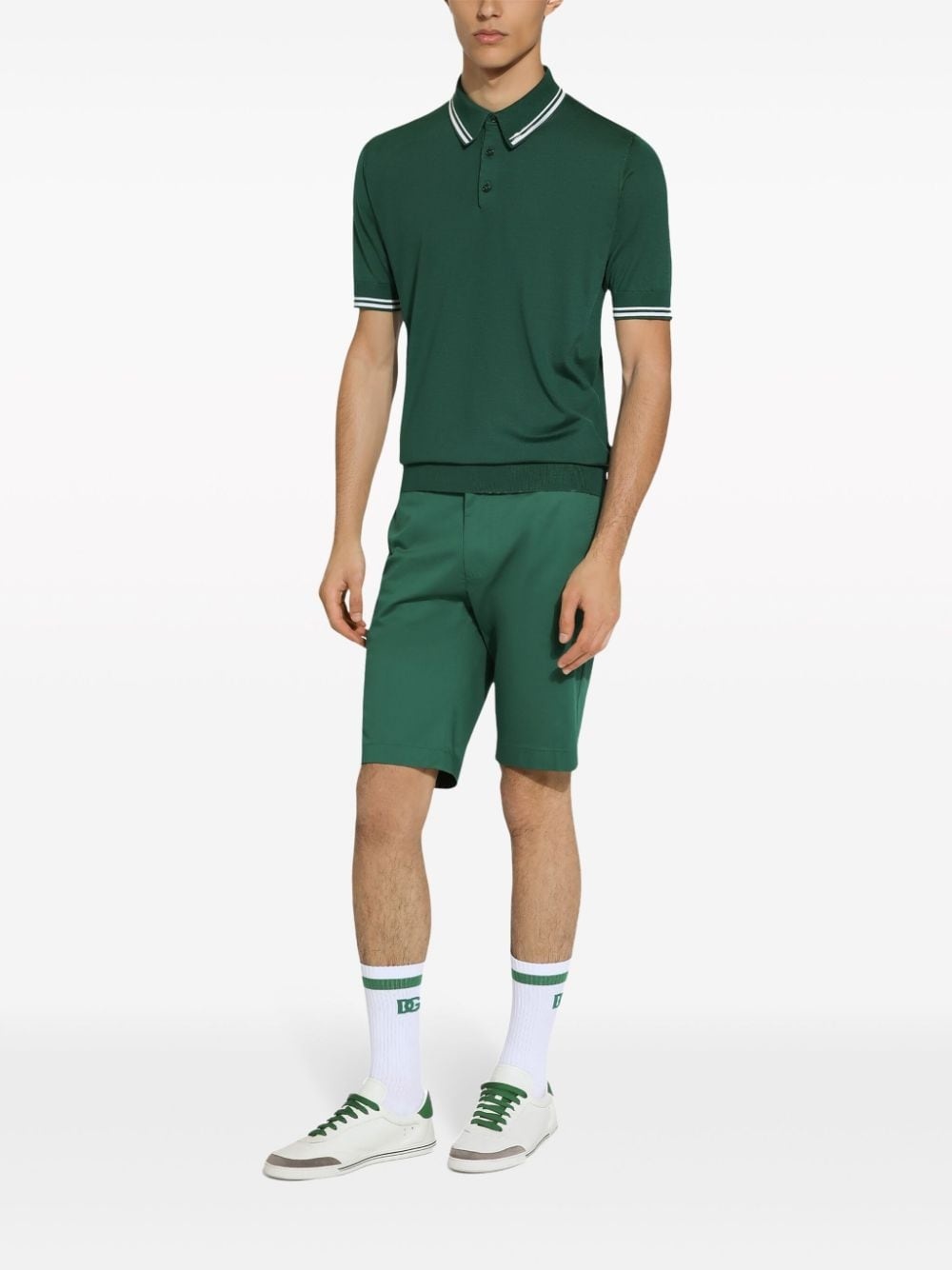 striped-border silk polo shirt - 3