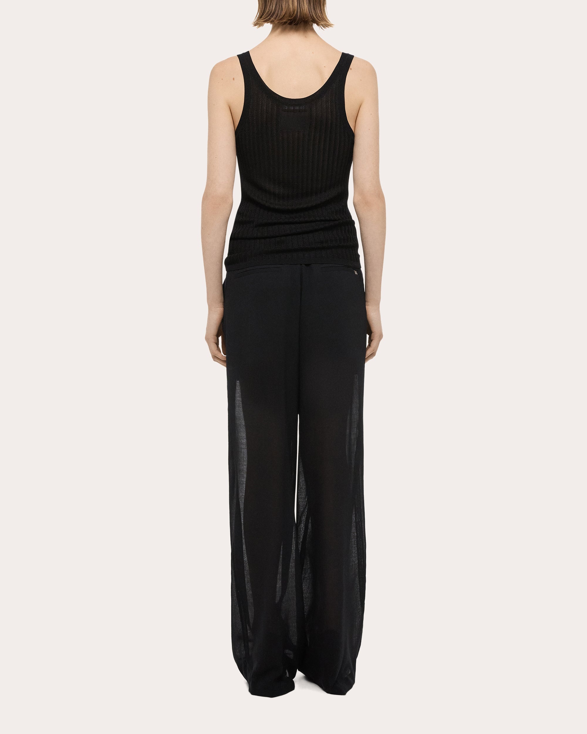 Sheer Pointelle Rib Knit Tank Top - 2