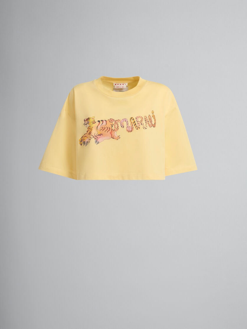 YELLOW ORGANIC JERSEY CROPPED T-SHIRT WITH PRINT - 1