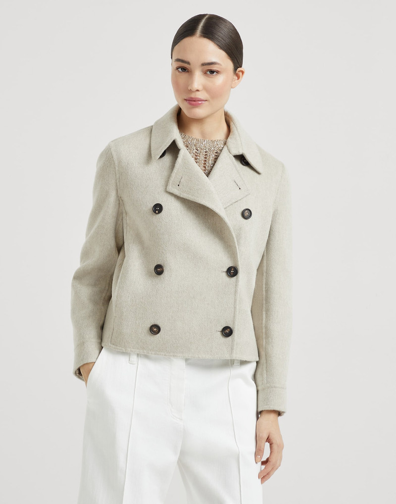 Hand-crafted cropped pea coat in cashmere double beaver cloth with monili - 1