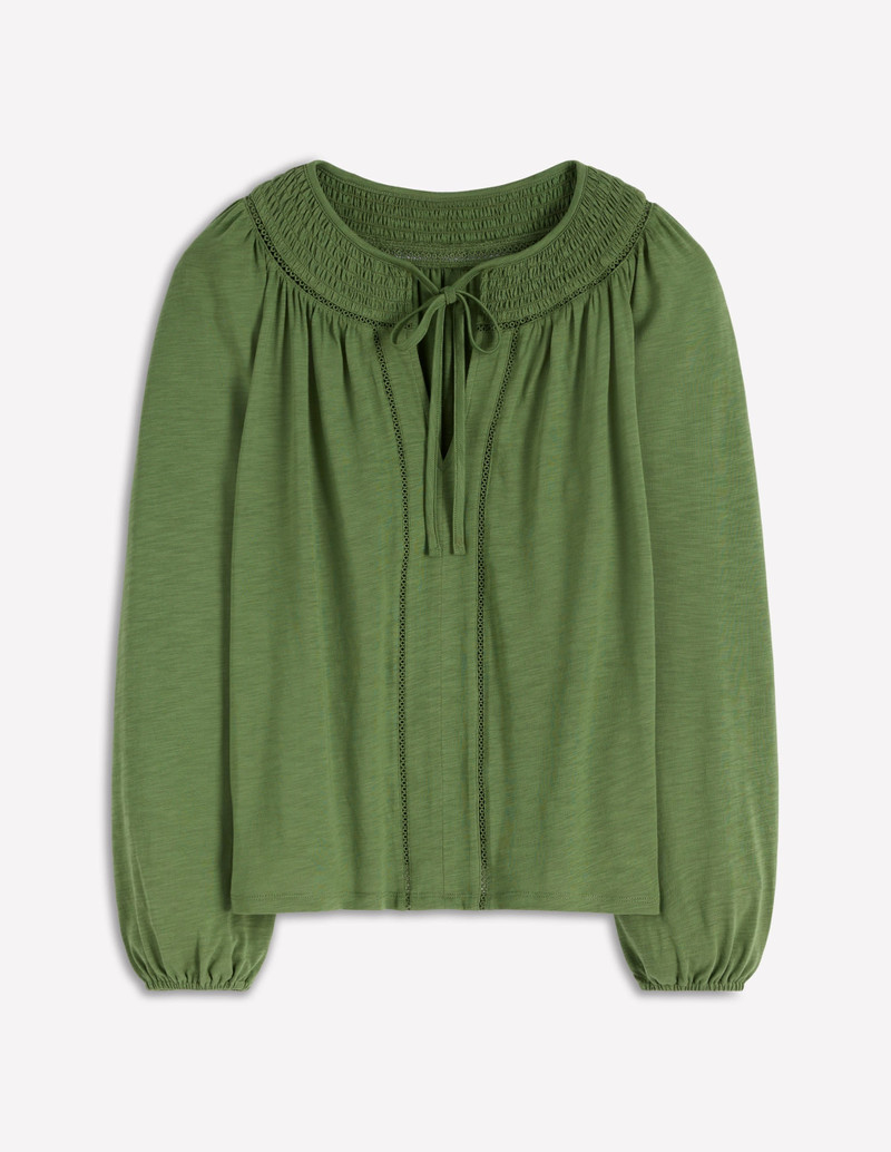 Georgia Smocked Jersey Top-Safari Green 1