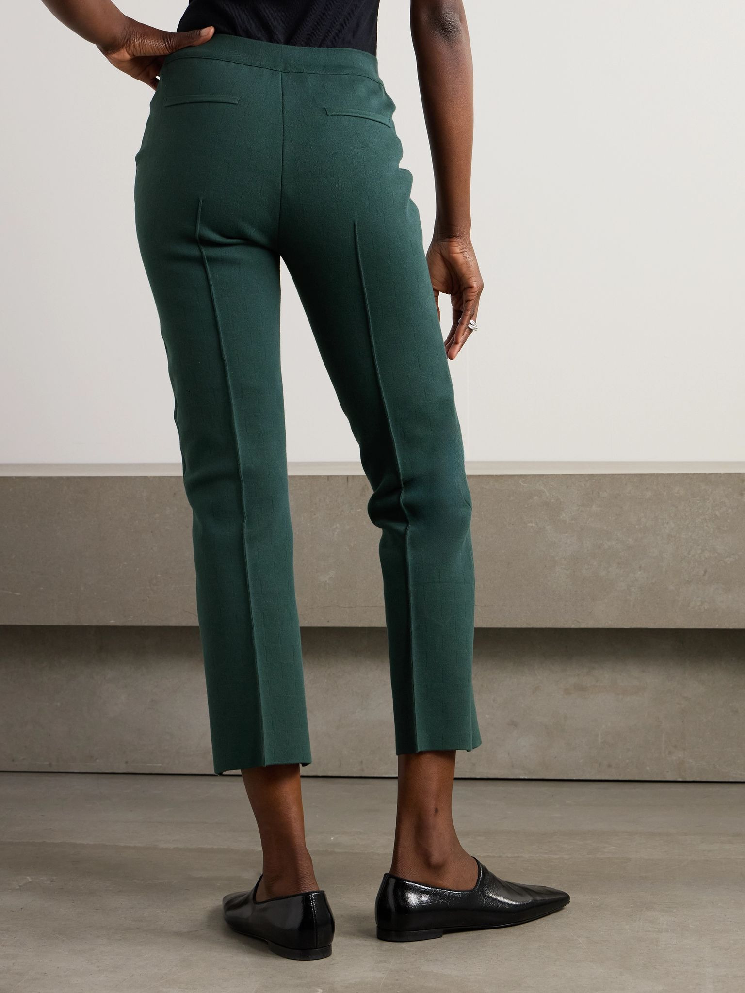 Cropped cotton-blend slim-leg pants Blue - 4