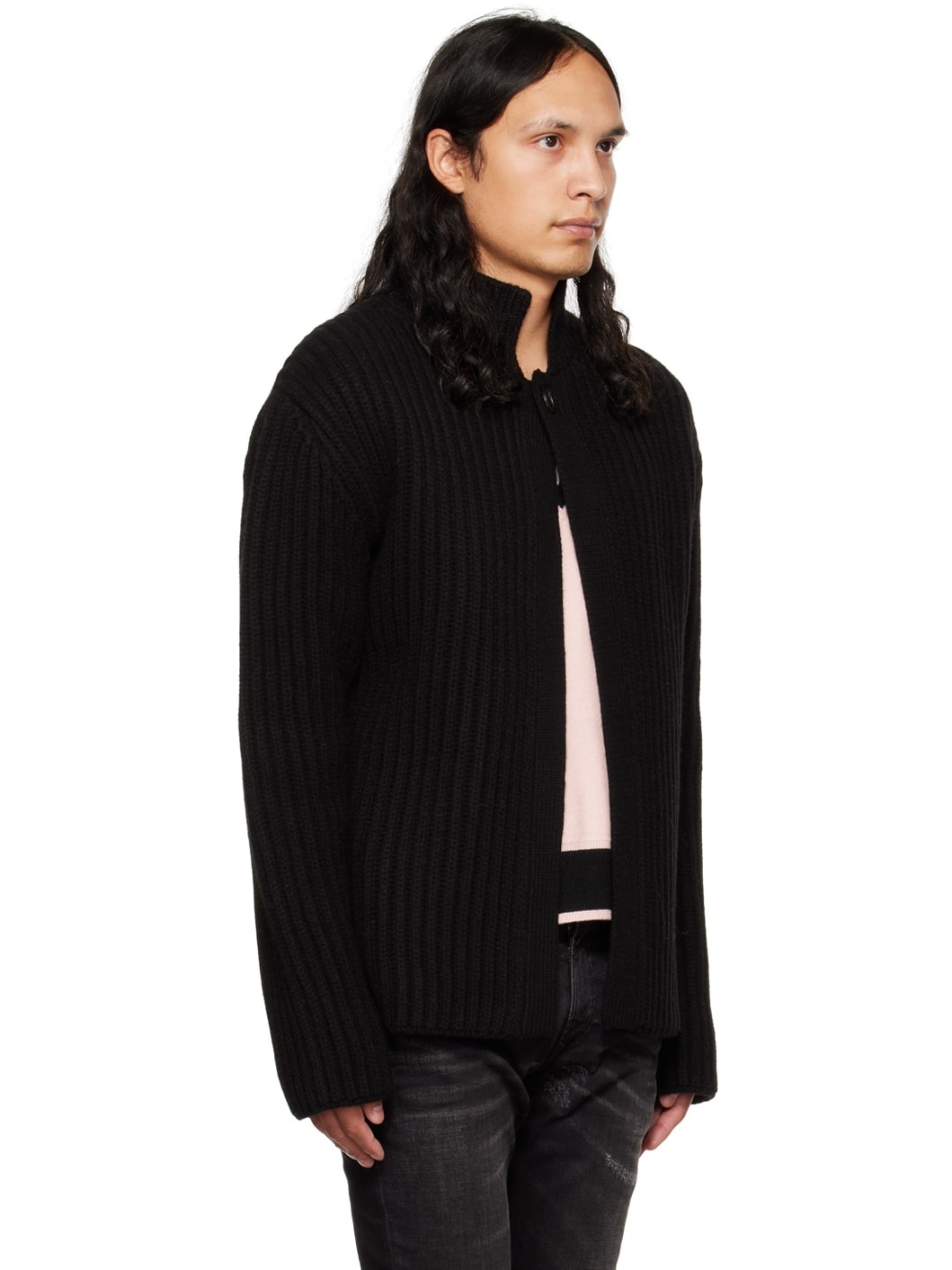 Black Stand Collar Cardigan - 2