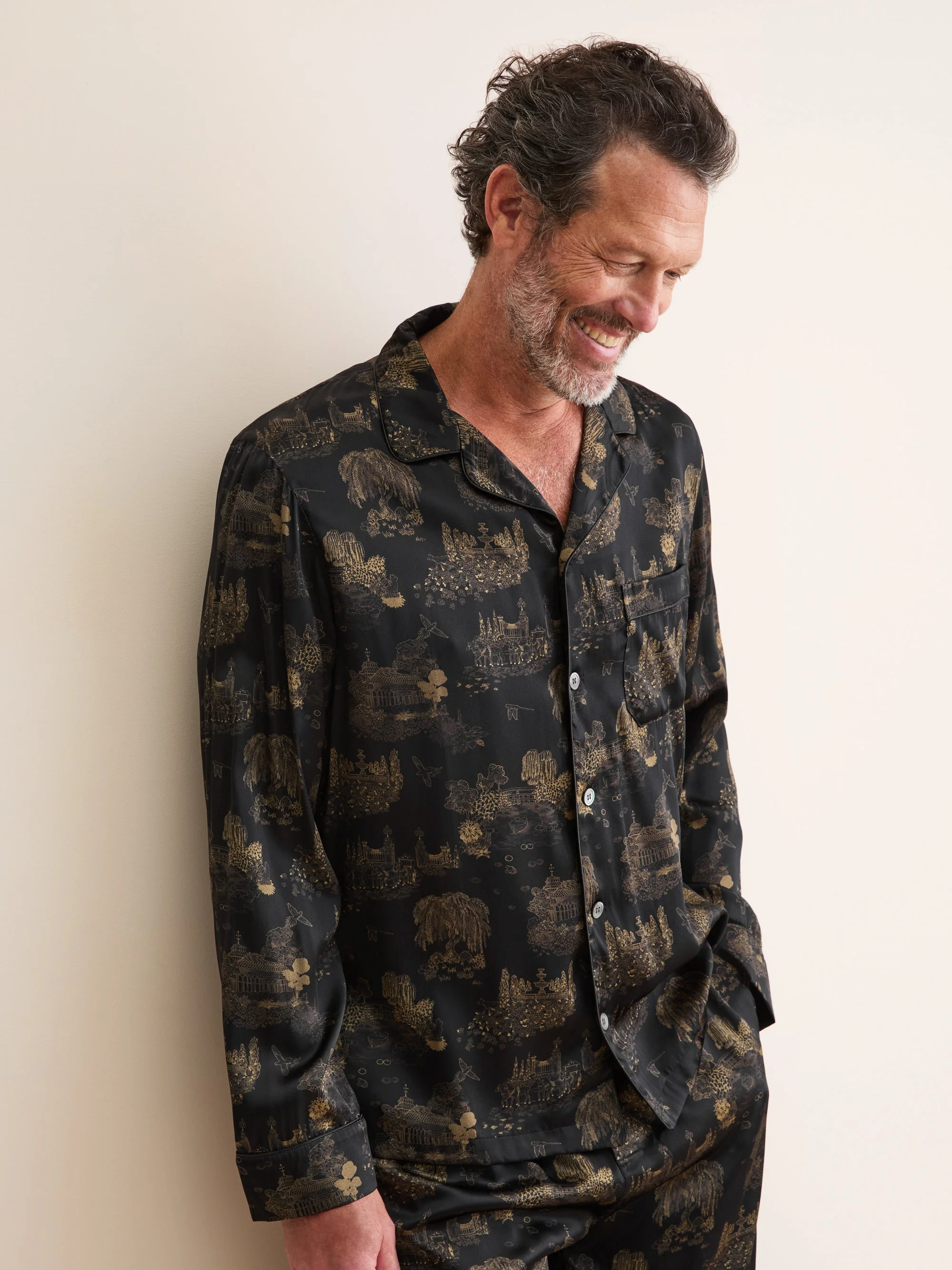 Men's Silk Pajamas London Toile Black - 1