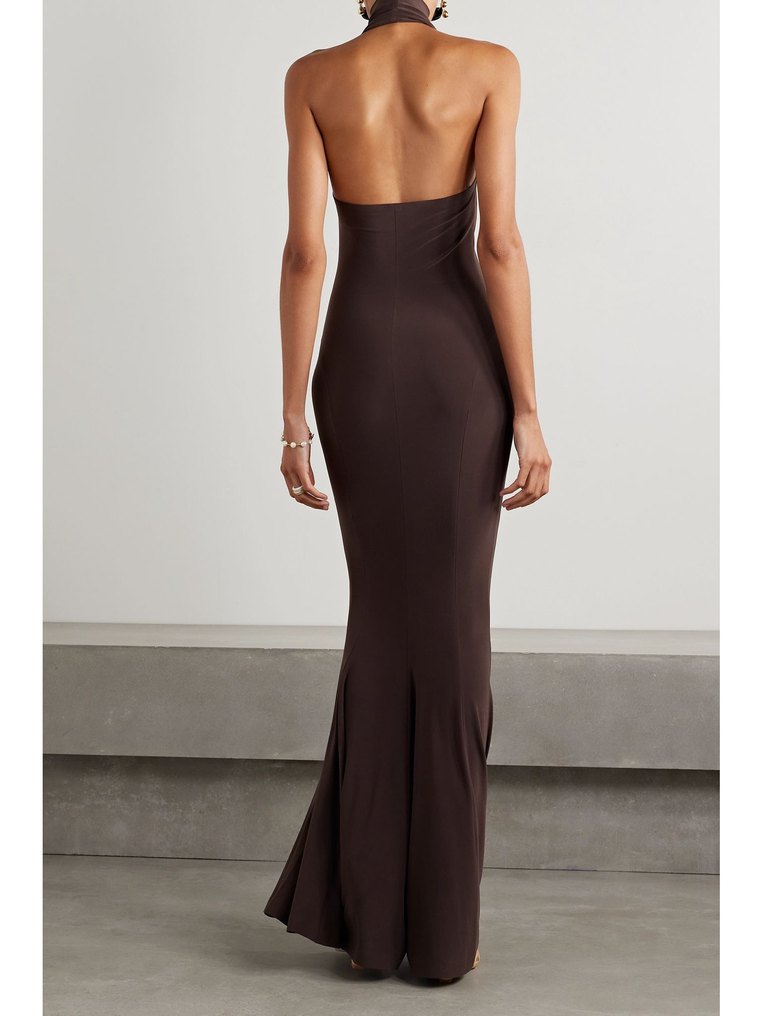 Stretch-jersey turtleneck gown Chocolate - 3