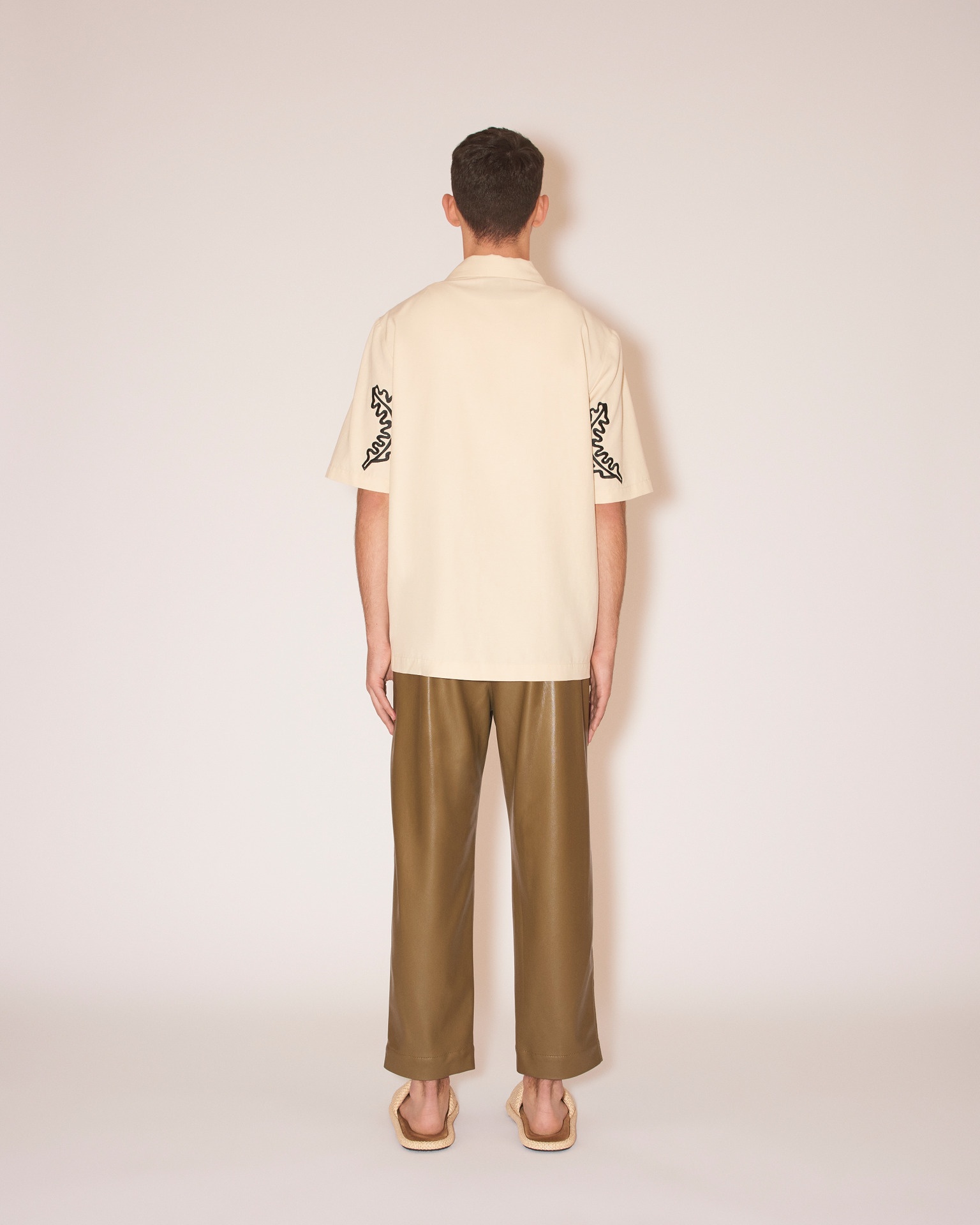 BODIL - Embroidered slub shirt - Creme - 4