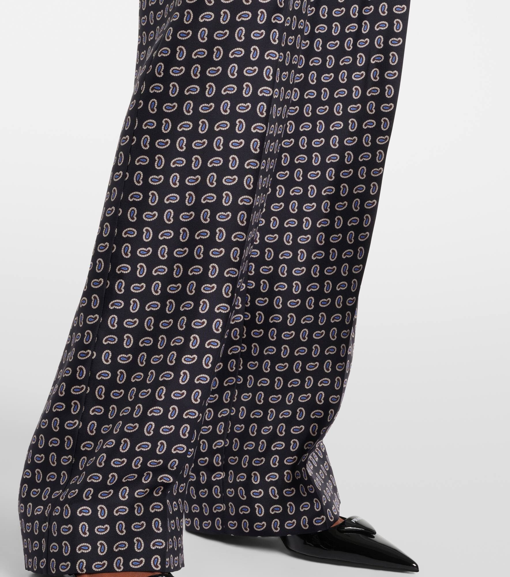 Paisley silk twill straight pants - 5